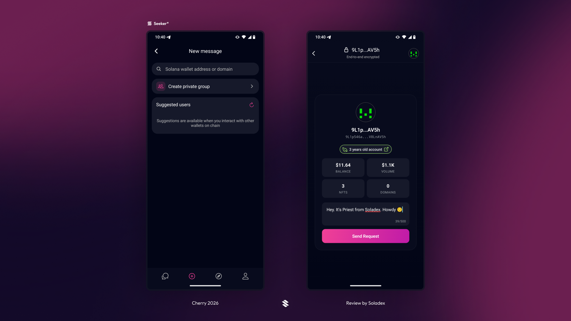 Creating a private group on the Cherry app and sending a friend request.