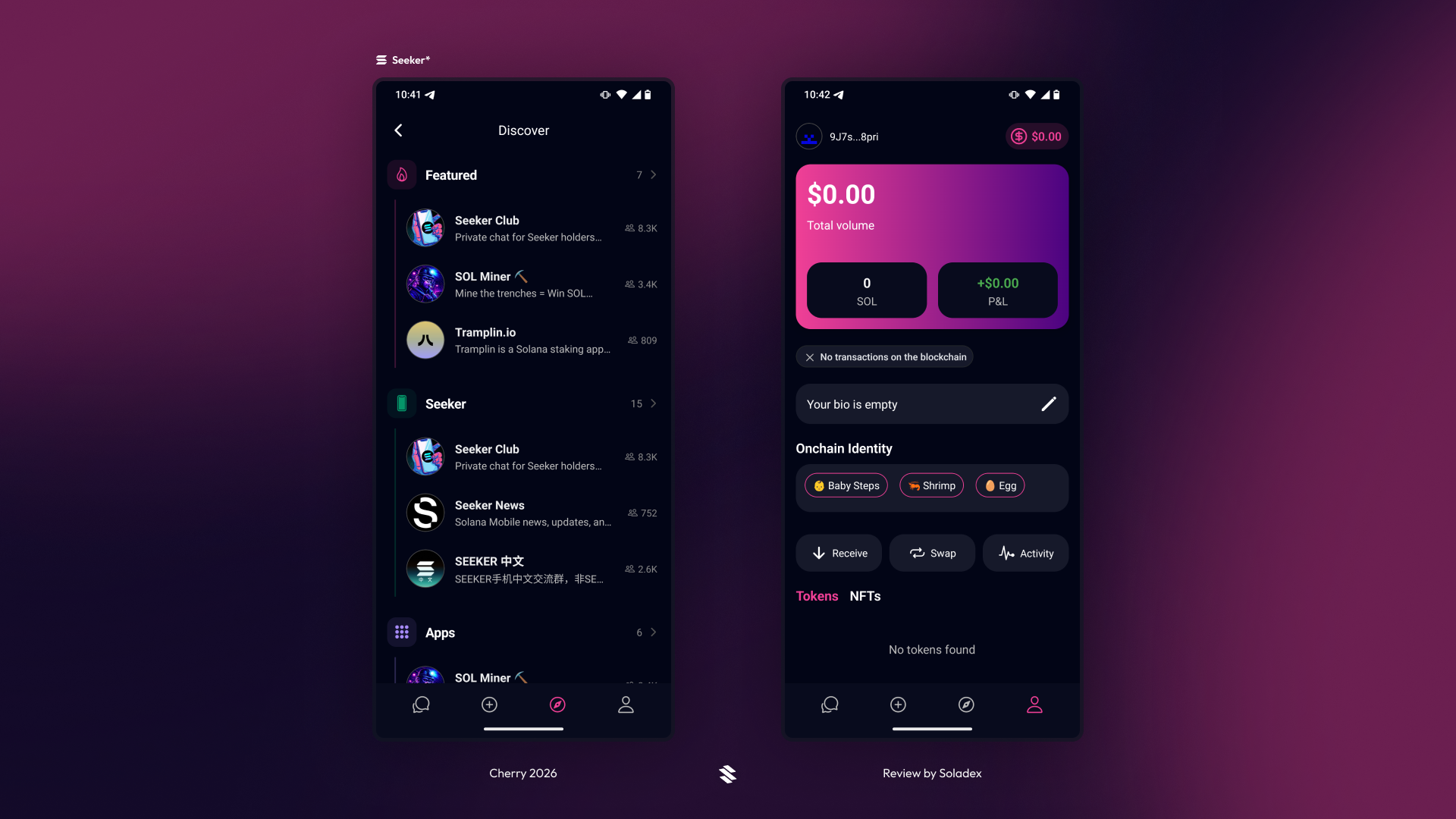 Viewing our test account's profile page inside the Cherry app.
