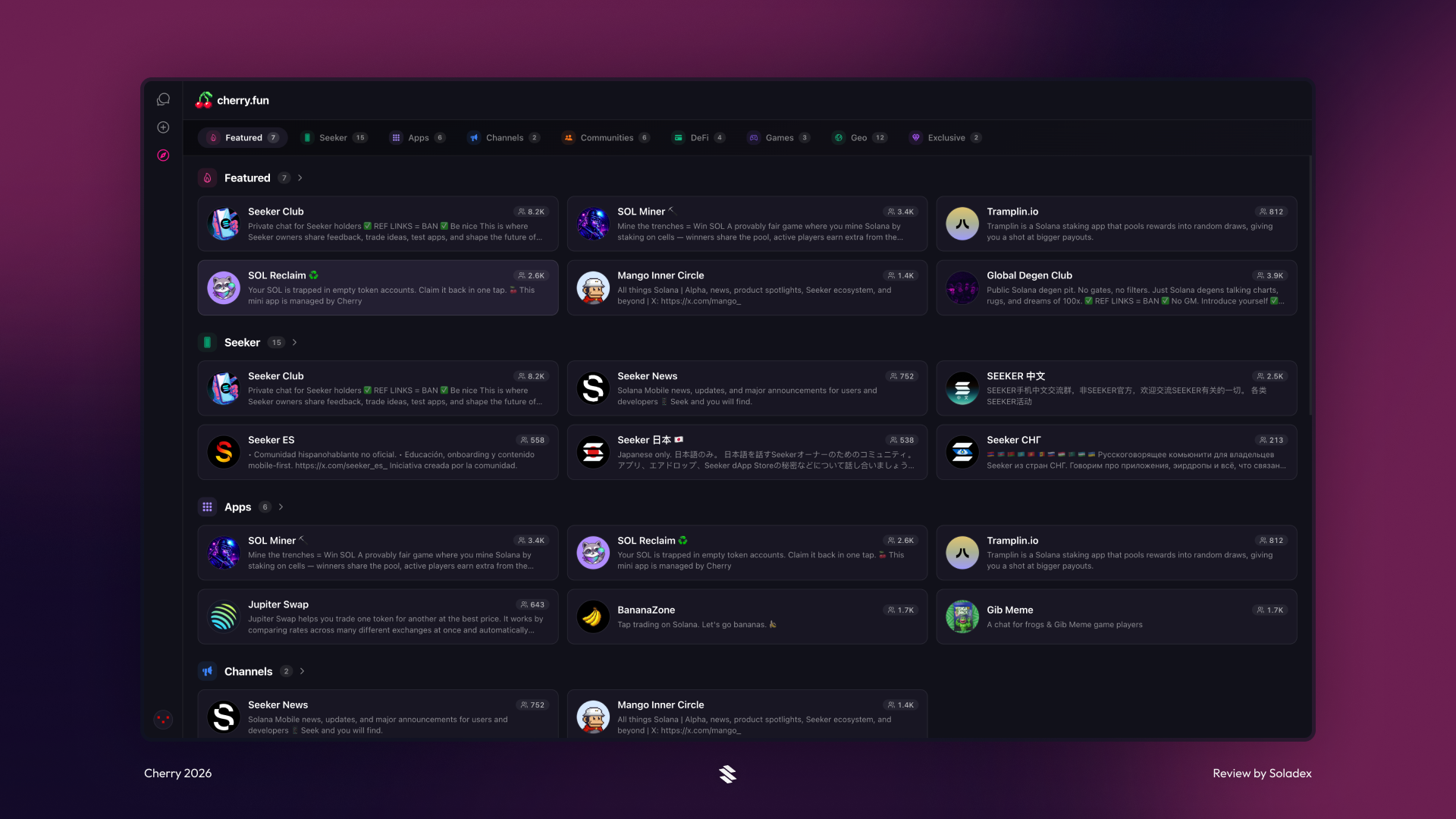 Viewing public groups available to join on the Cherry web app.