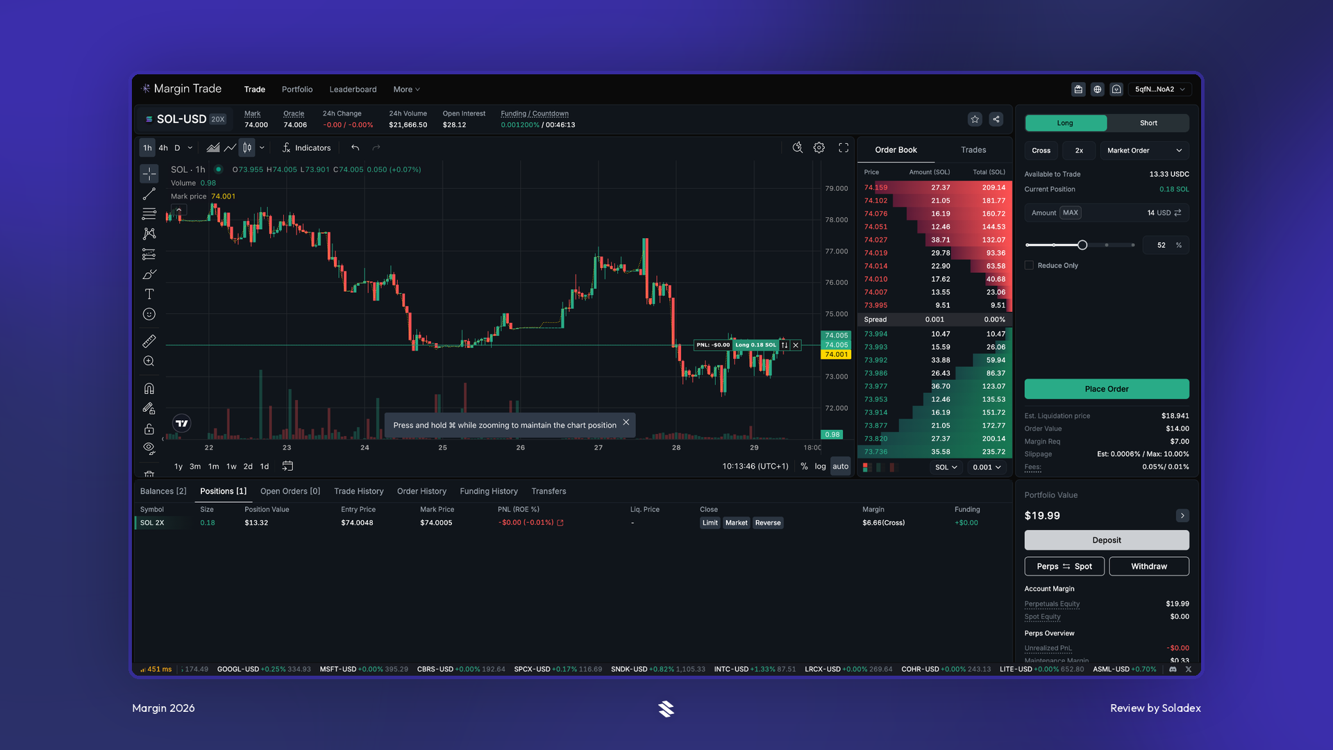 Opening a SOL long on Margin