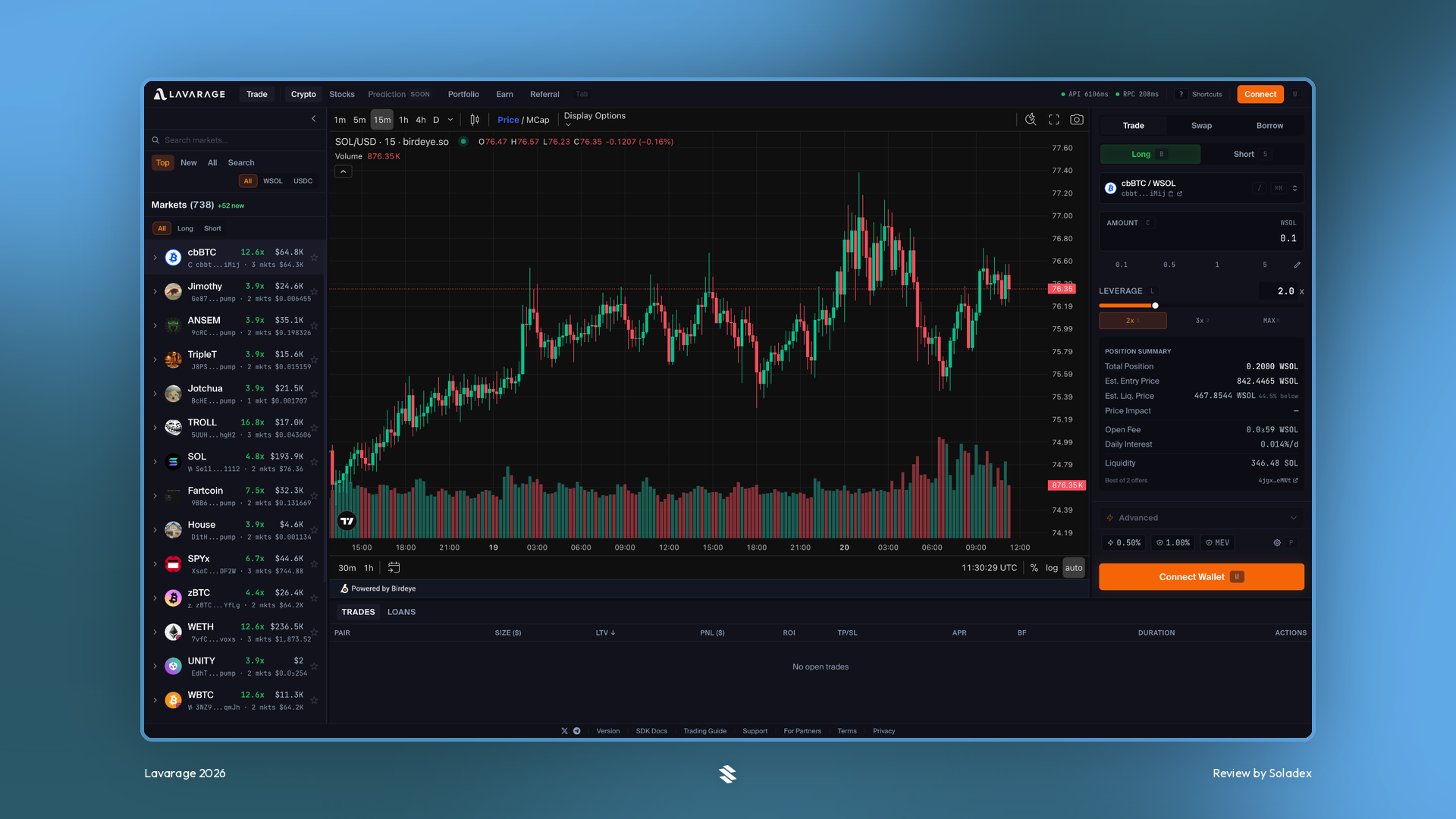 The Lavarage spot margin trading platform on Solana