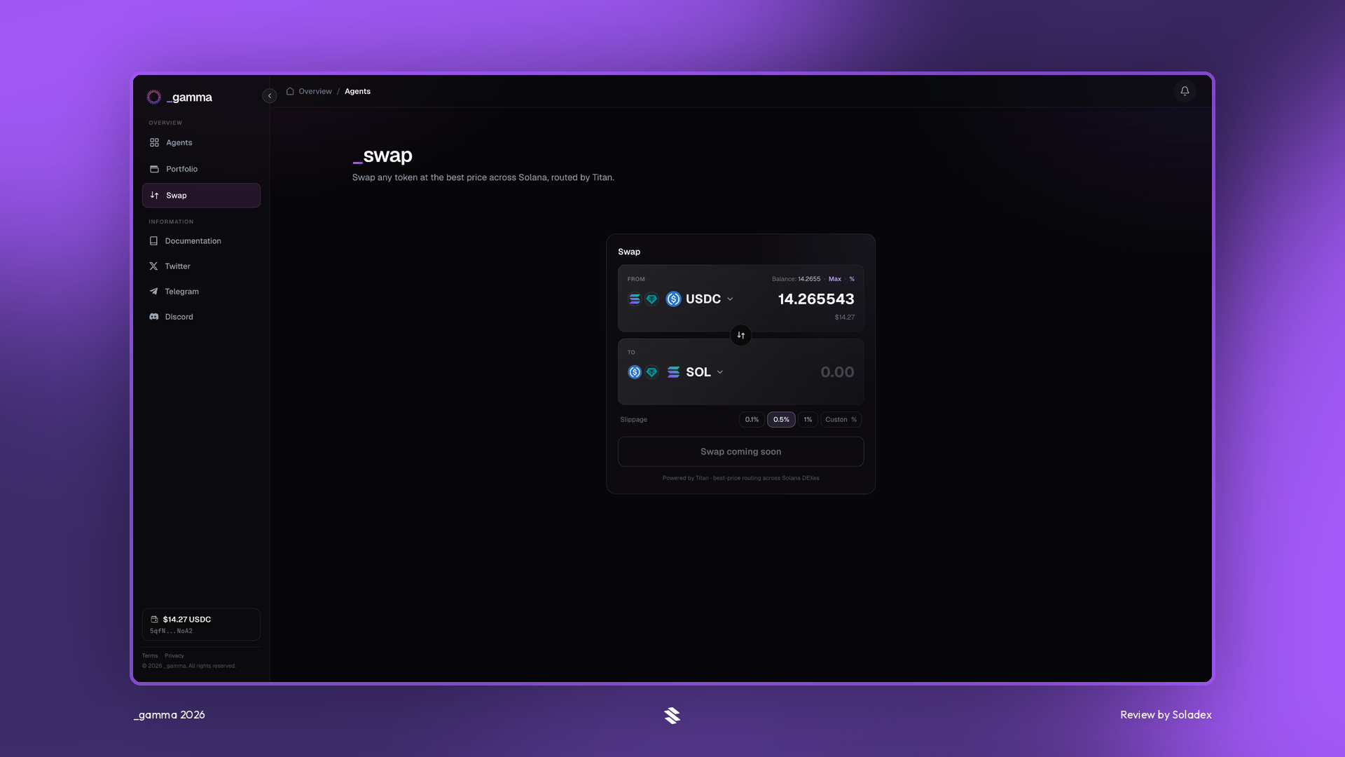 Token swaps on _gamma powered by Titan Exchange