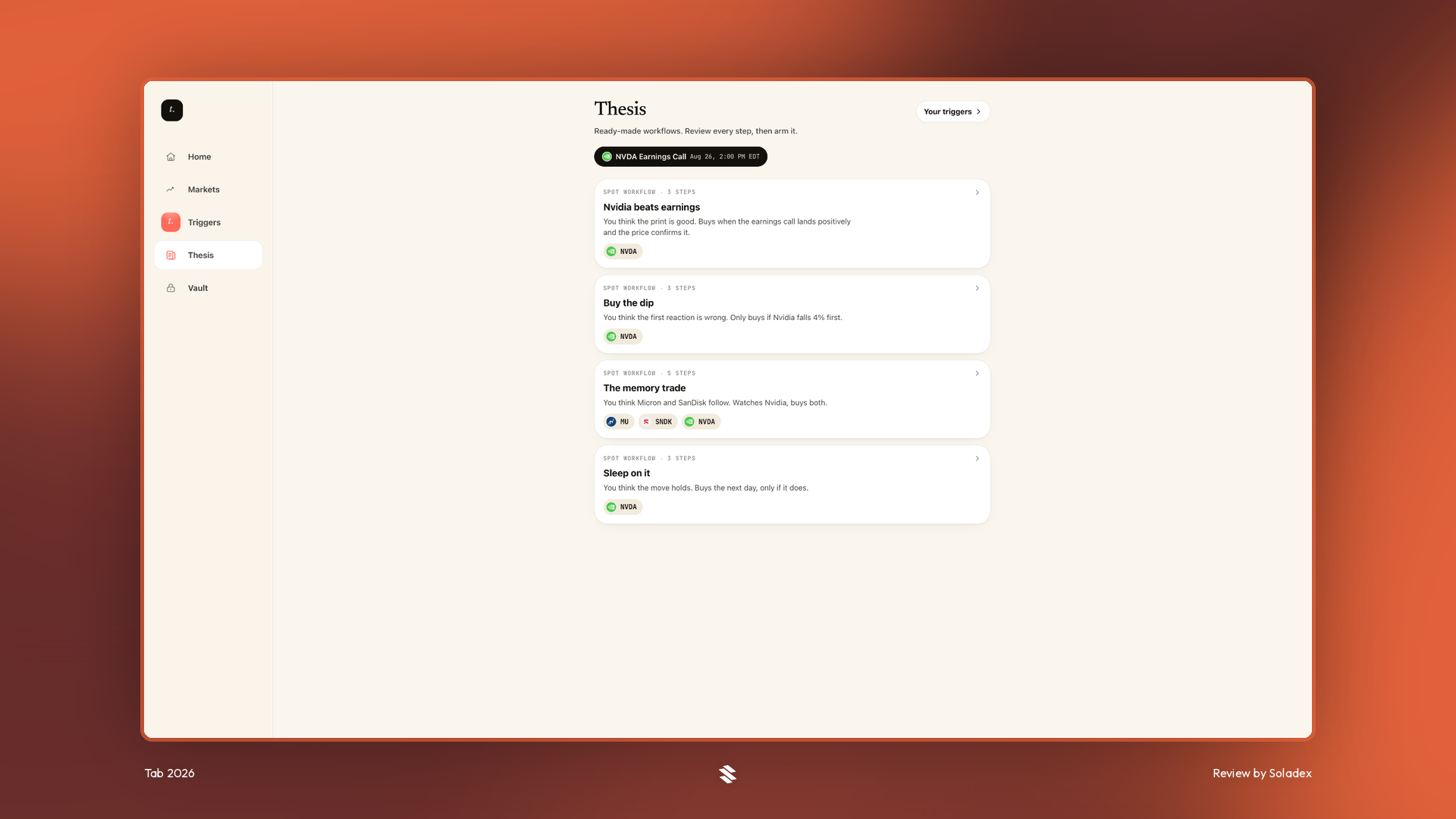 Creating a trading thesis on Tab Markets