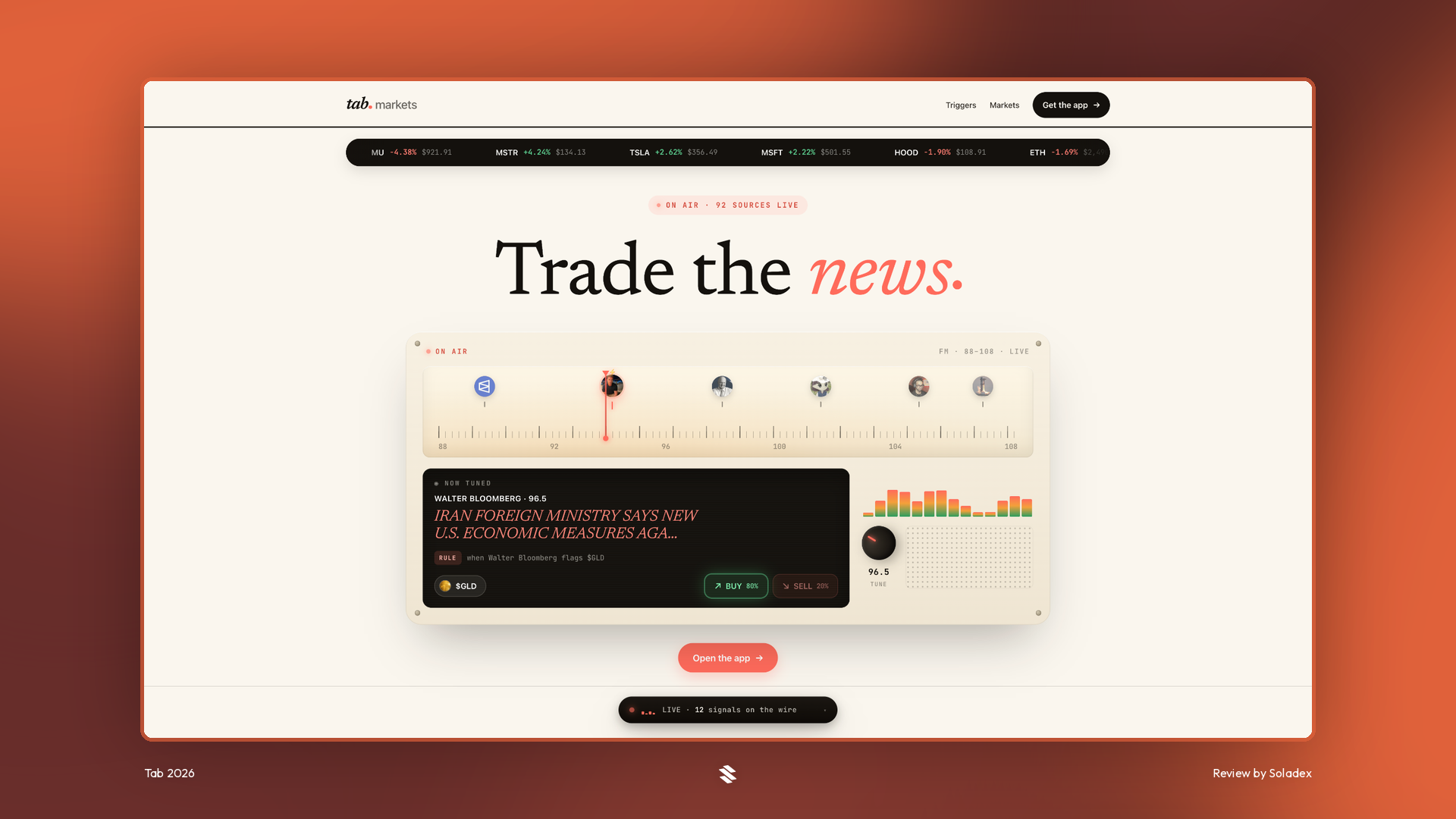 The Tab Markets app on Solana
