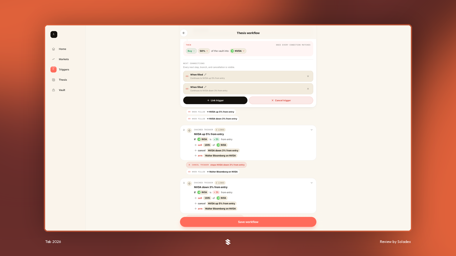 Building a workflow of triggers on Tab Markets