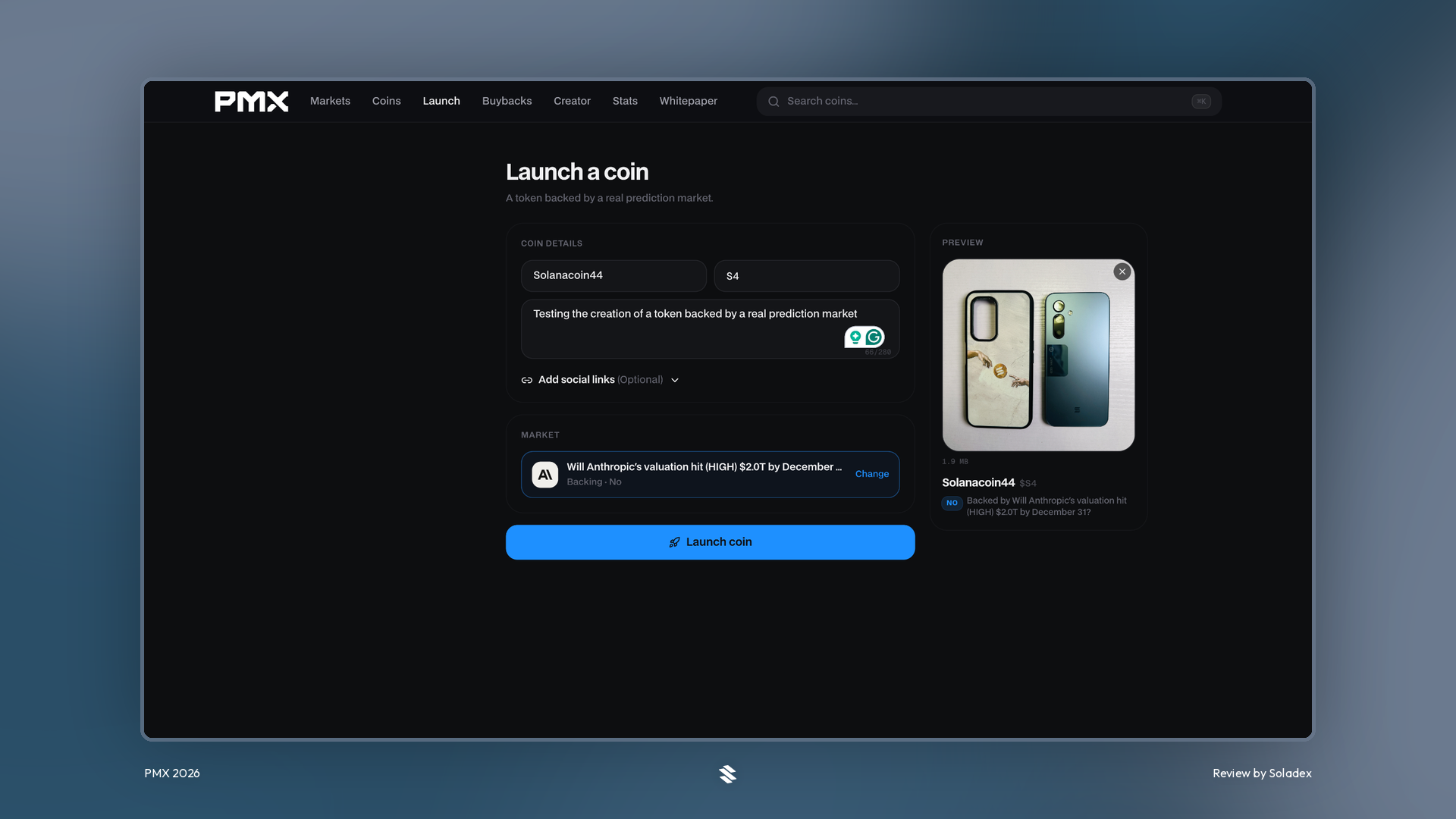 Launching a coin on PMX backed by the Anthropic valuation market