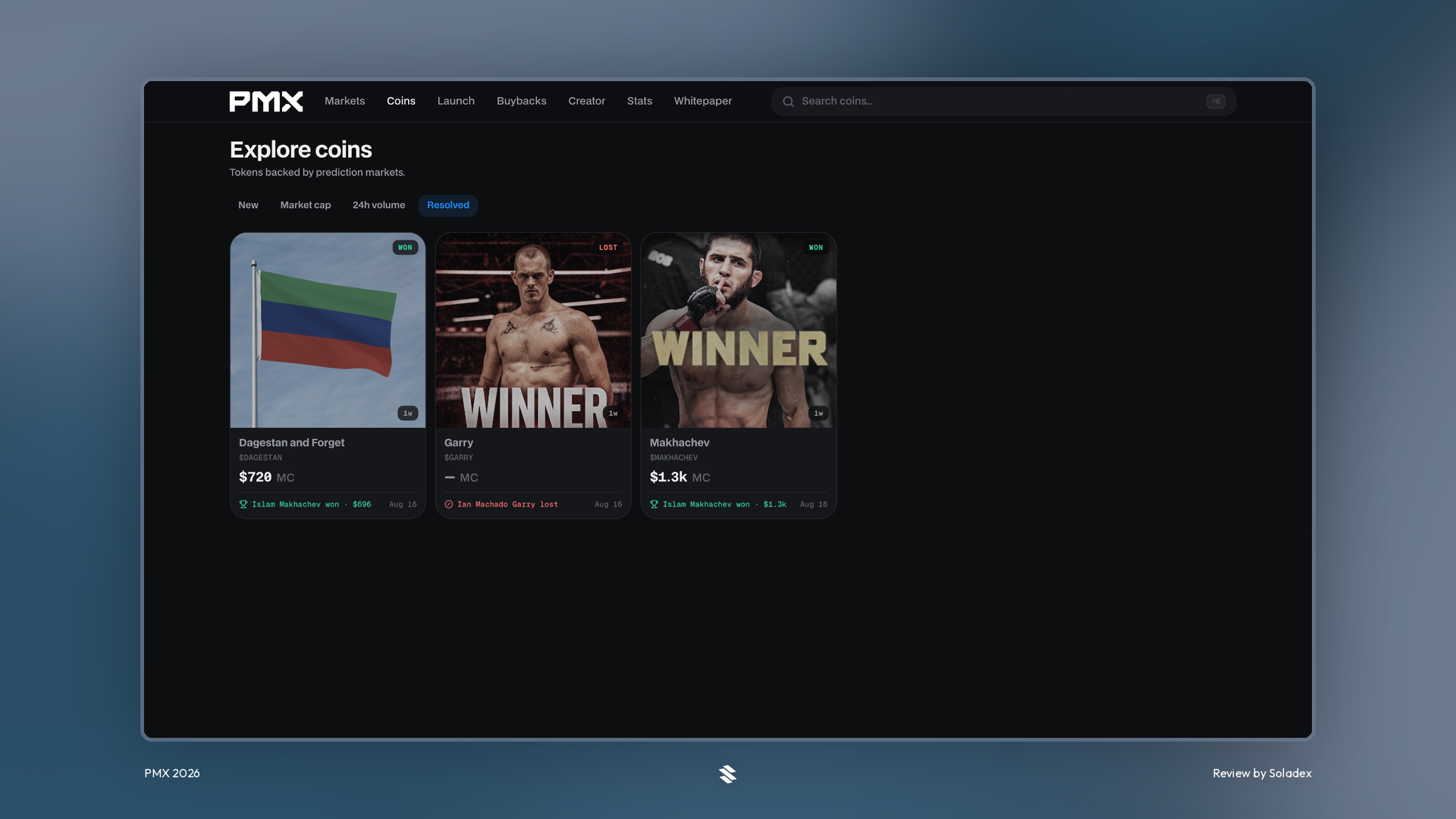 A resolved PMX coin with its locked pool