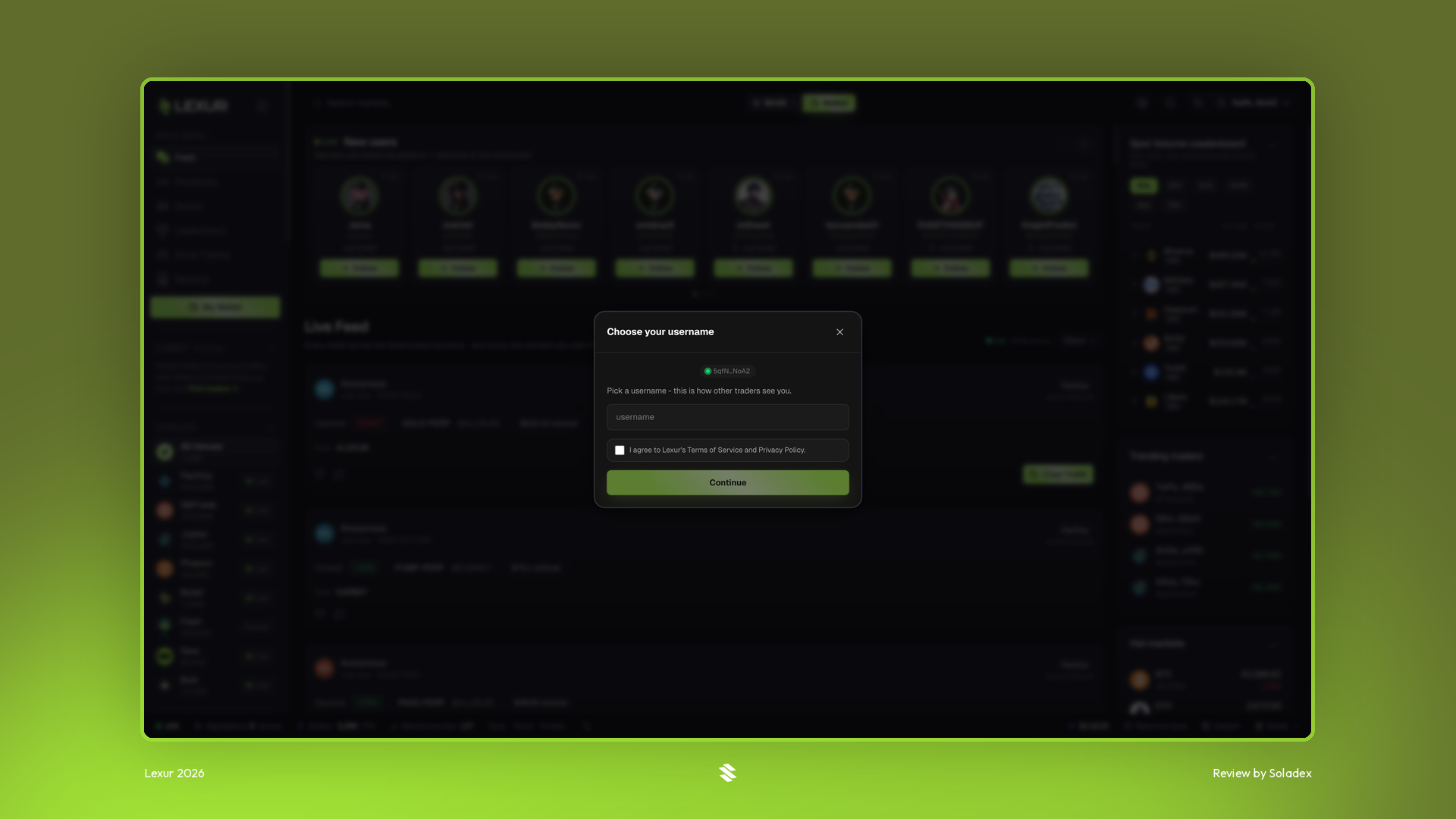 Lexur username setup after sign-in