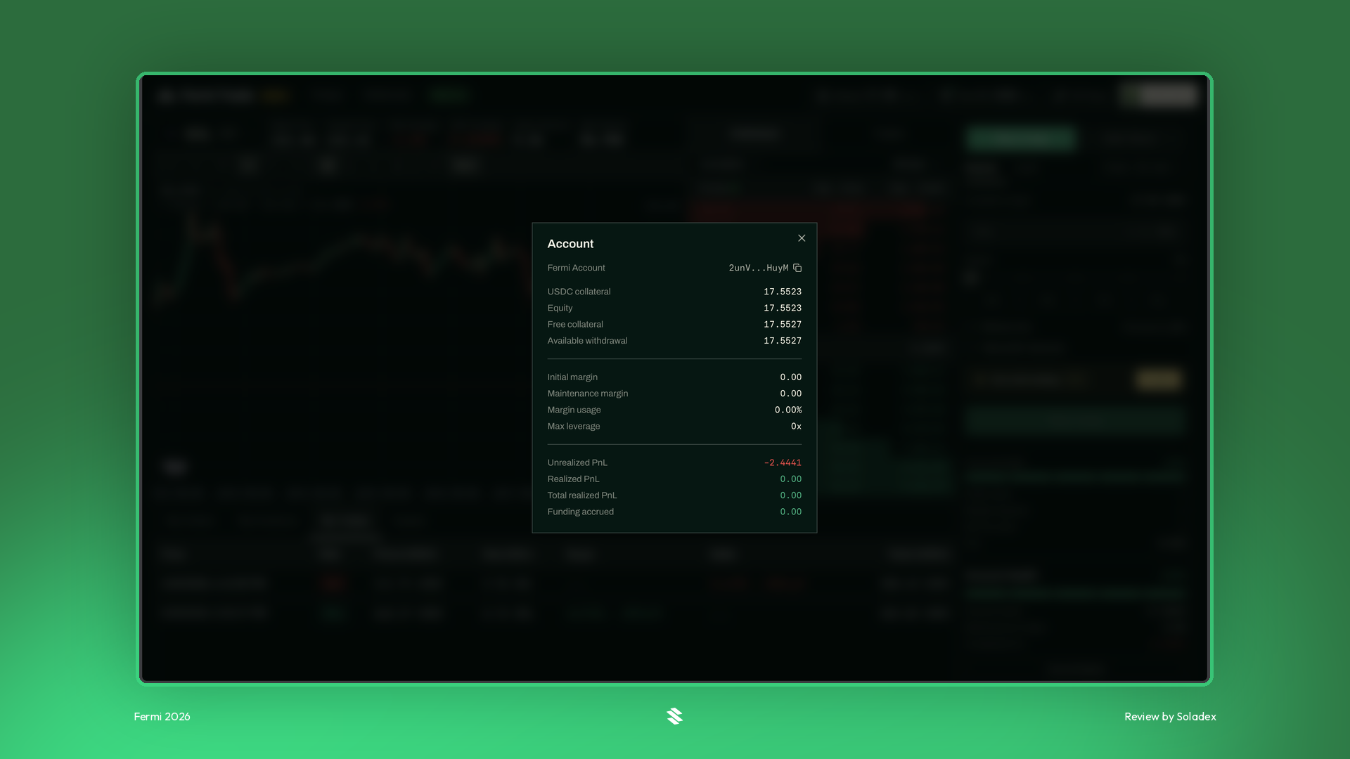 Fermi account panel with equity and margin