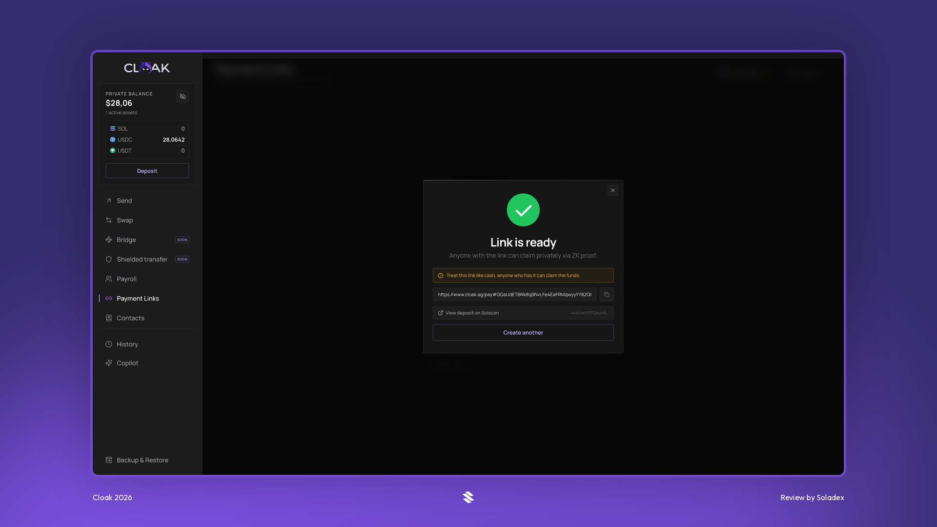Cloak payment link claim page