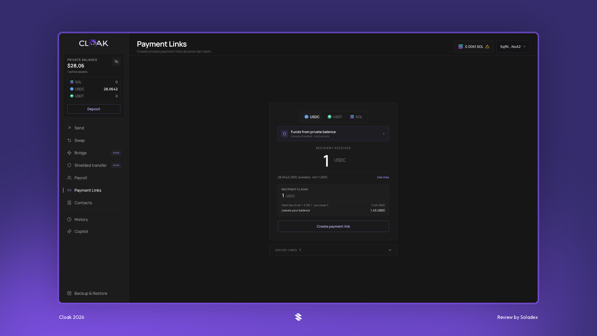Cloak payment link creation
