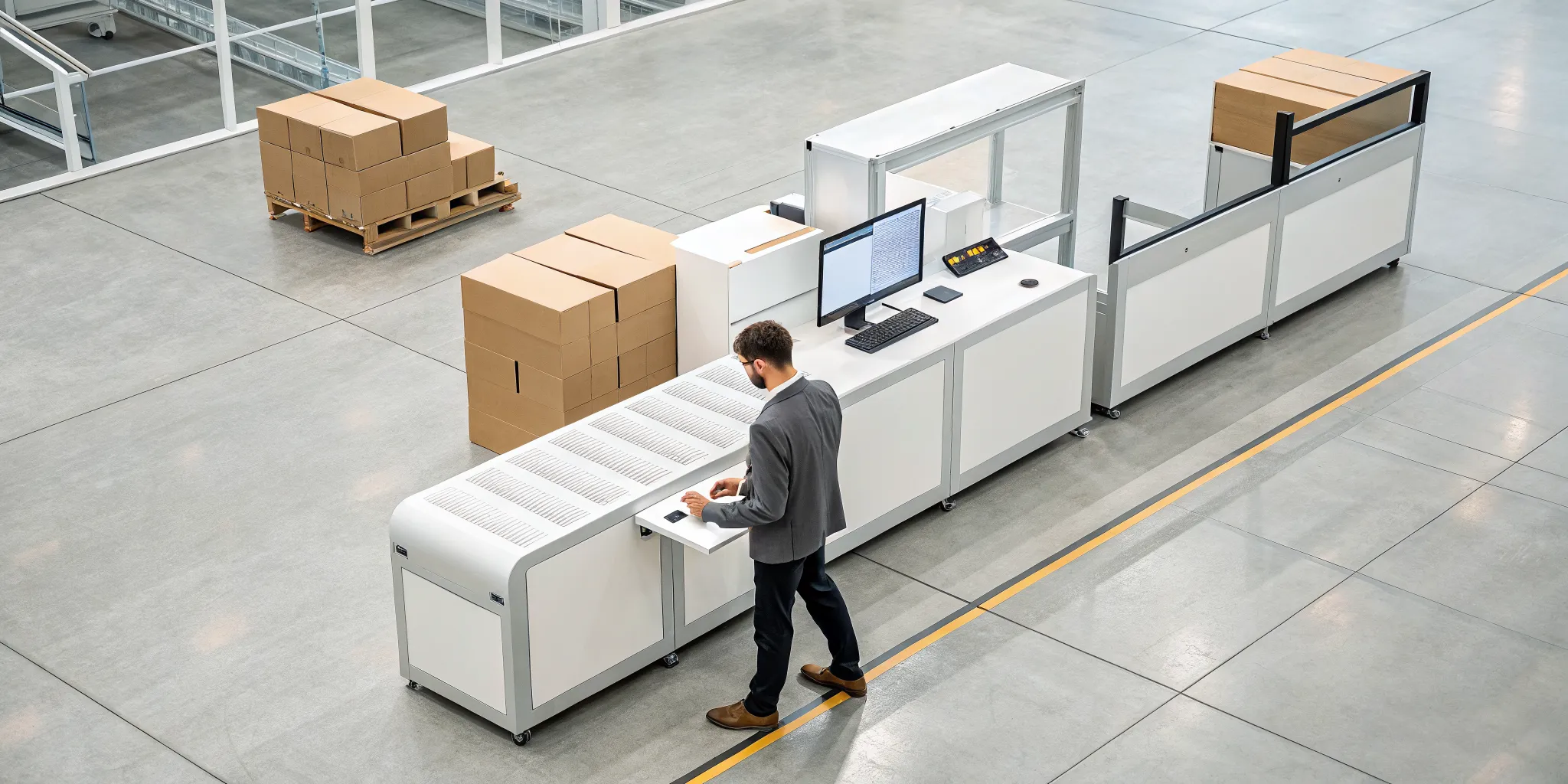 A worker uses software to manage multi-channel returns in a warehouse.