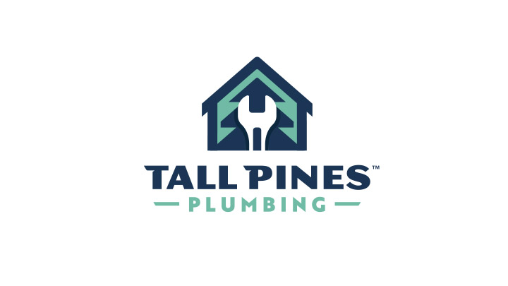Tall Pines Plumbing logo with tree, house, and wrench symbol