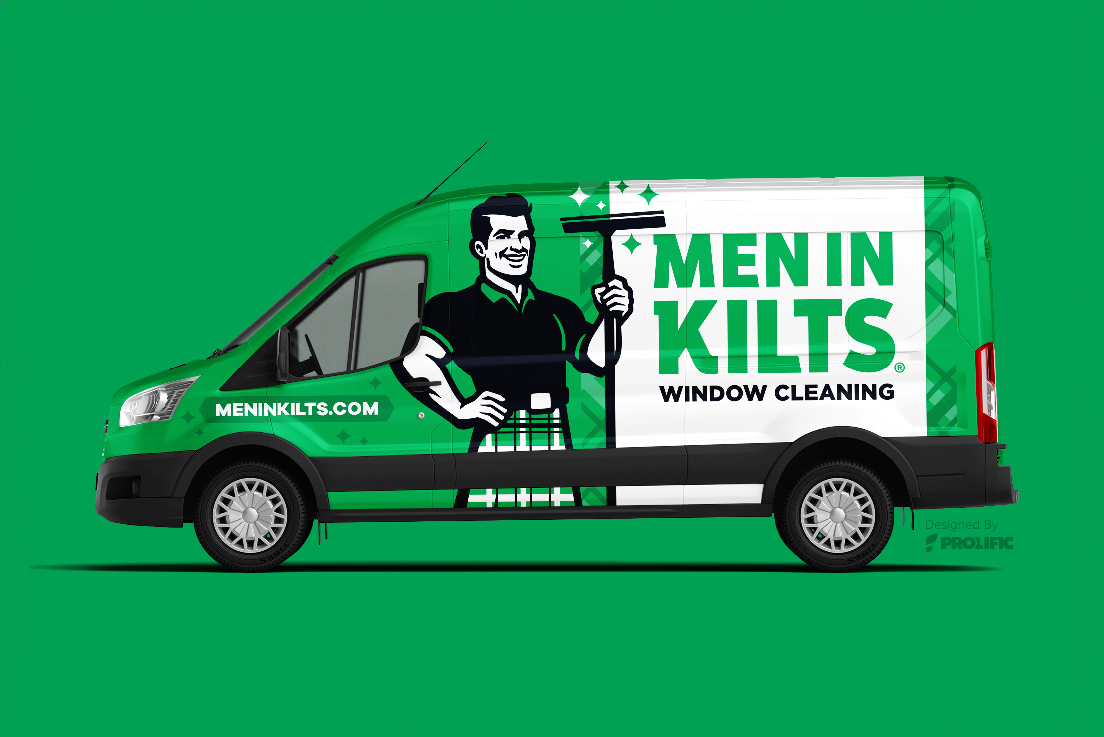 Men in Kilts Premium vehicle wrap design on a Ford Transit
