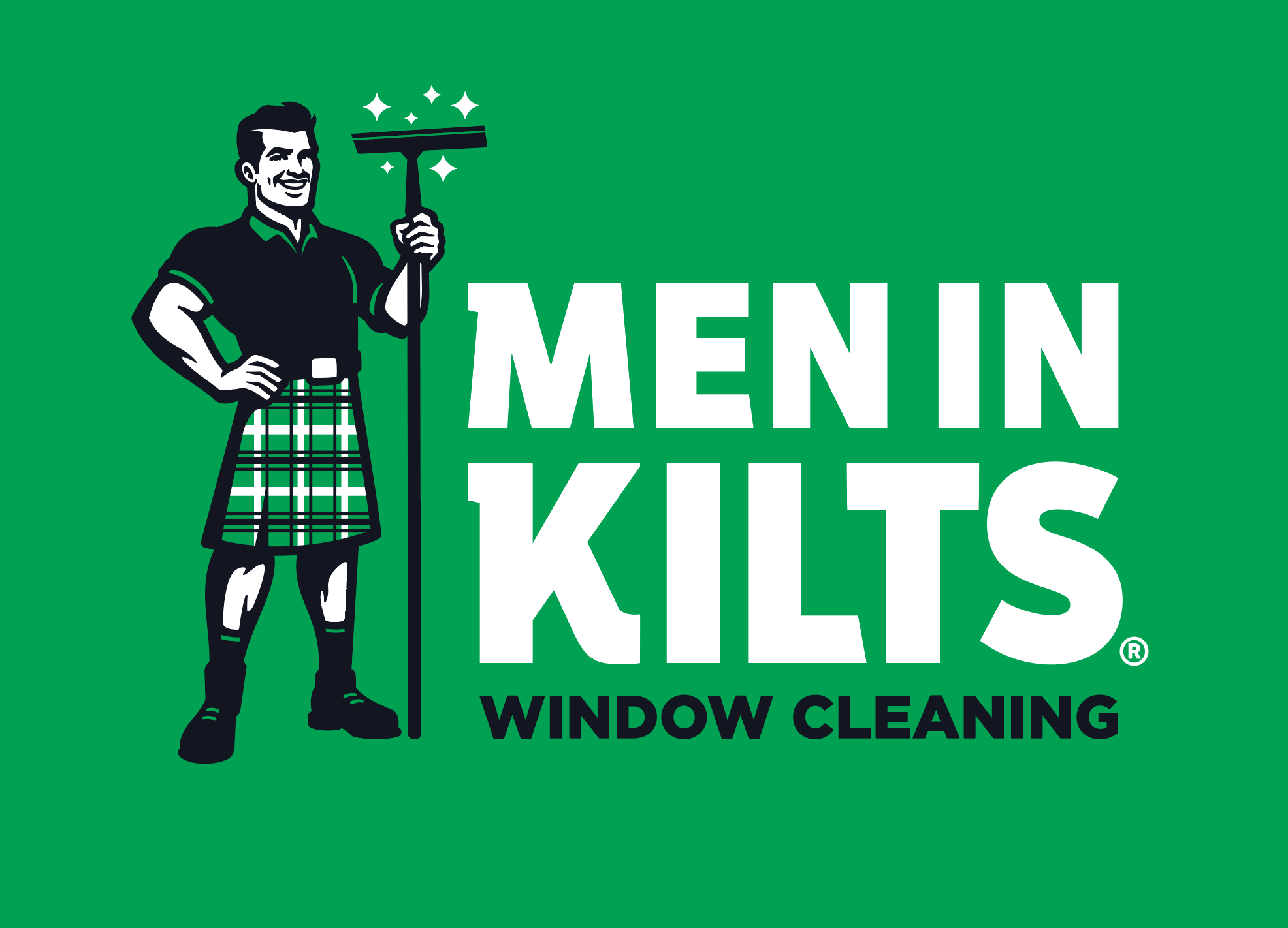 Men in Kilts logo with Kilty mascot on the brand green background