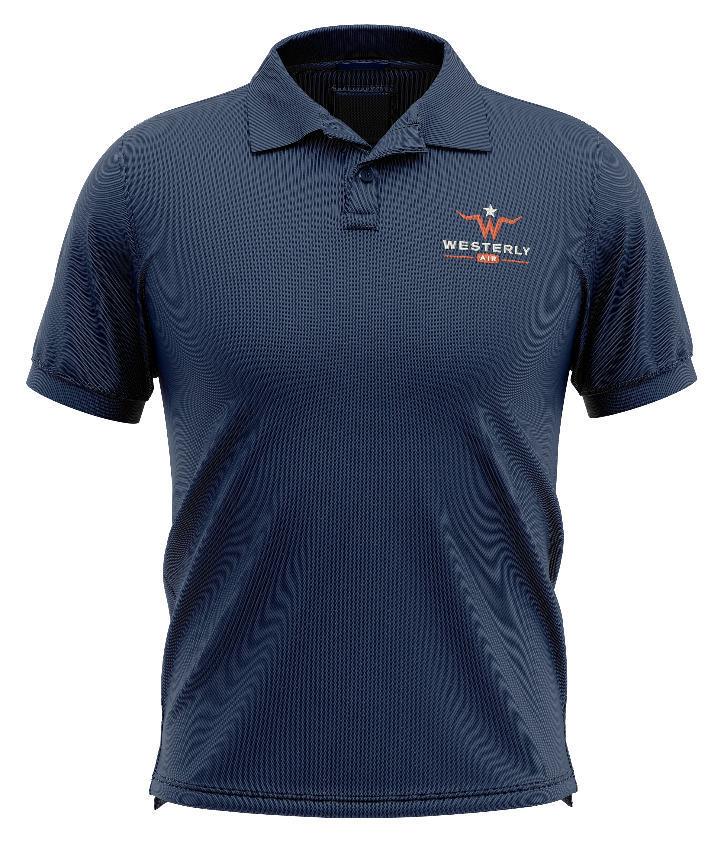 Navy Westerly Air polo-shirt mockup with a small chest logo