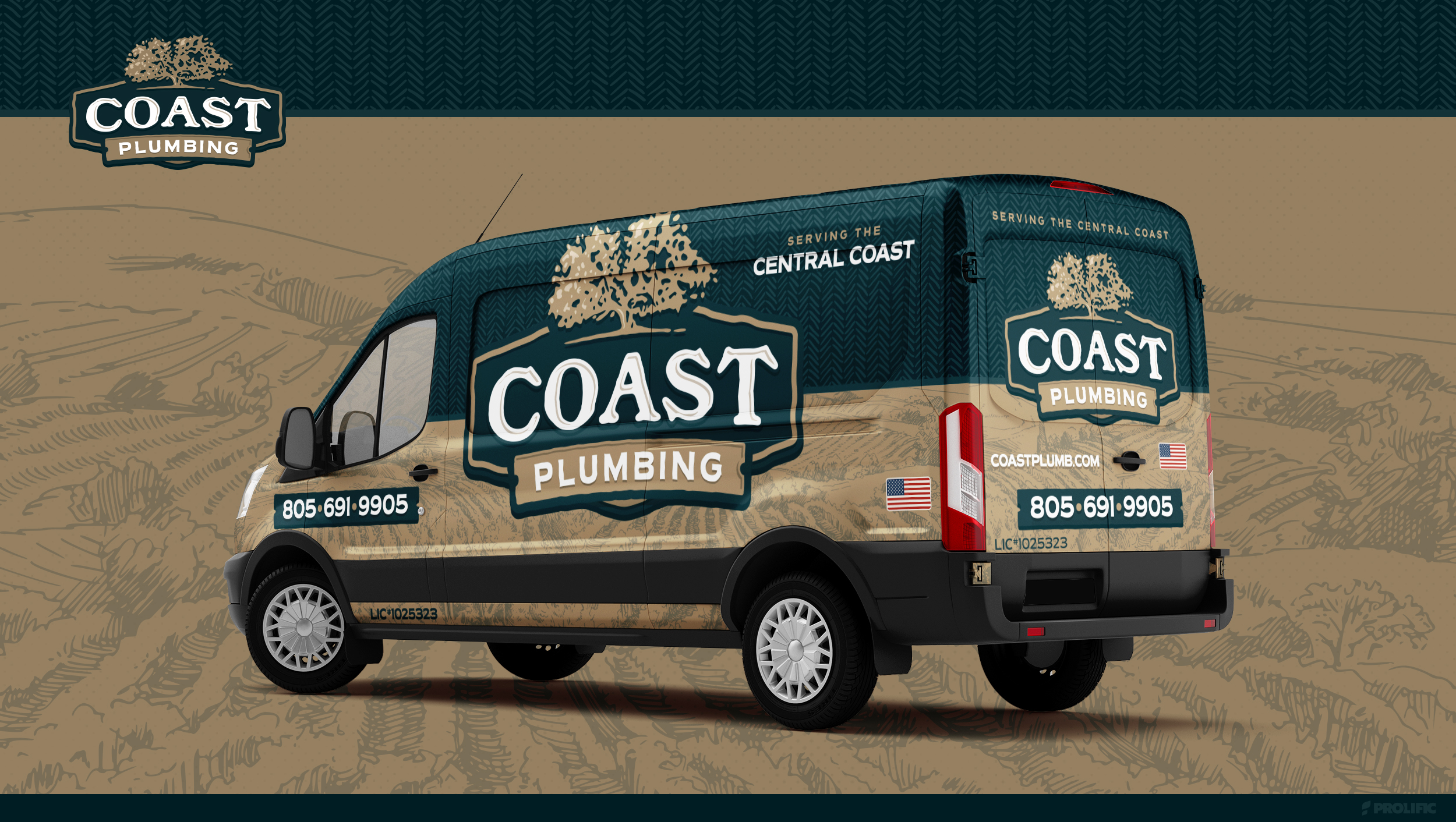 After: Coast Plumbing finished vehicle wrap mockup.