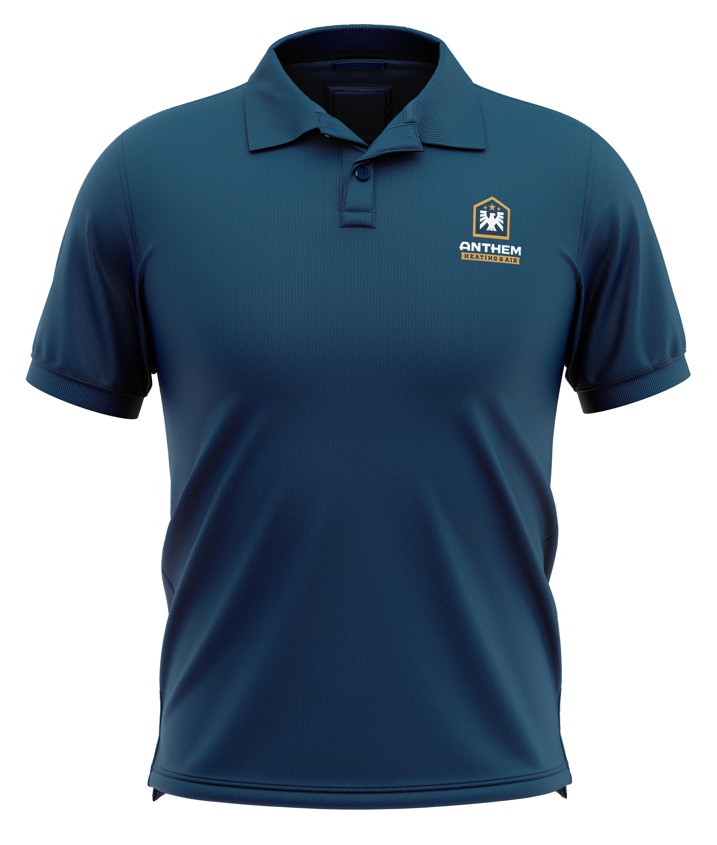 Navy Anthem Heating and Air polo-shirt mockup with a small eagle-crest chest logo