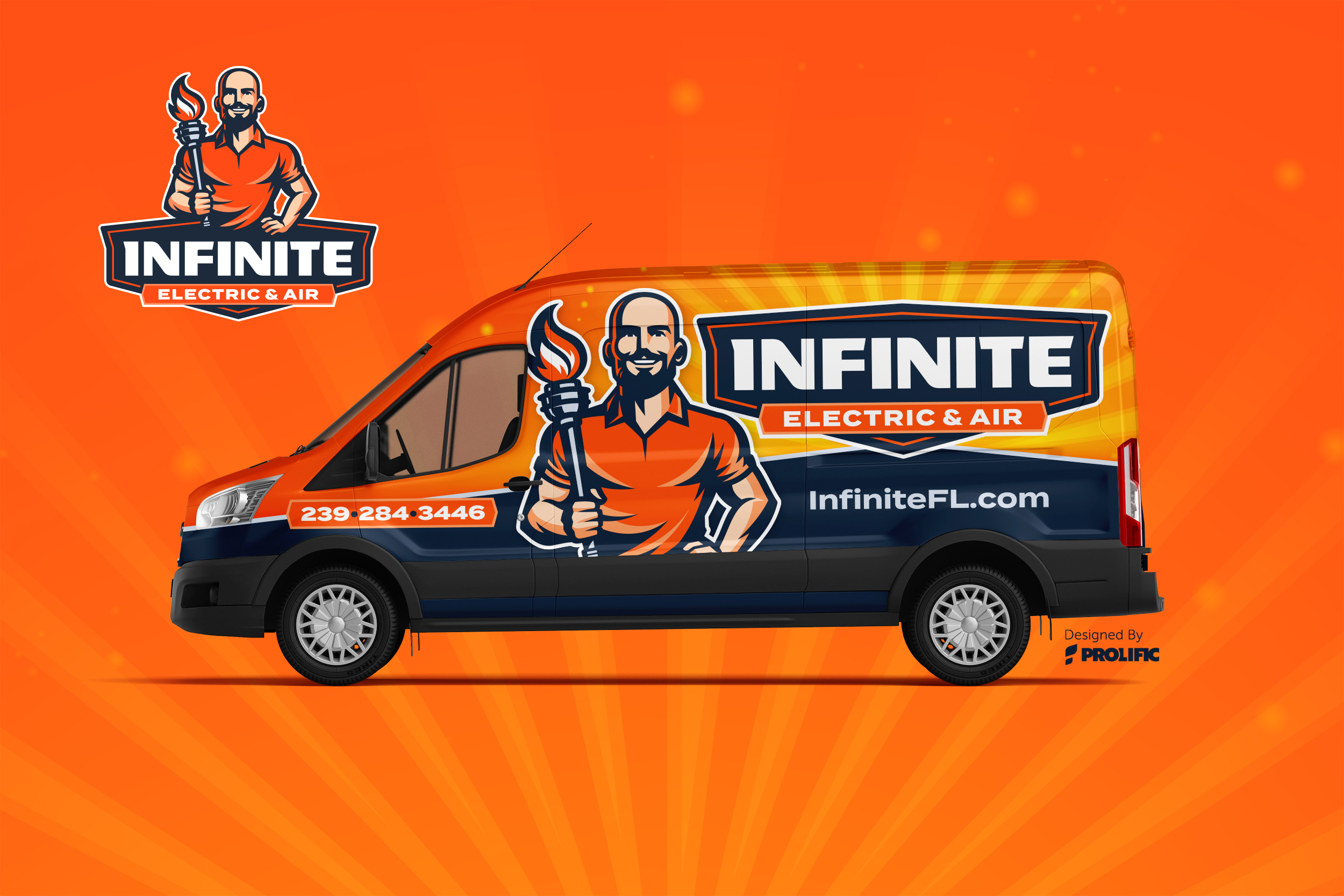 After: Infinite Electric & Air finished vehicle wrap mockup.