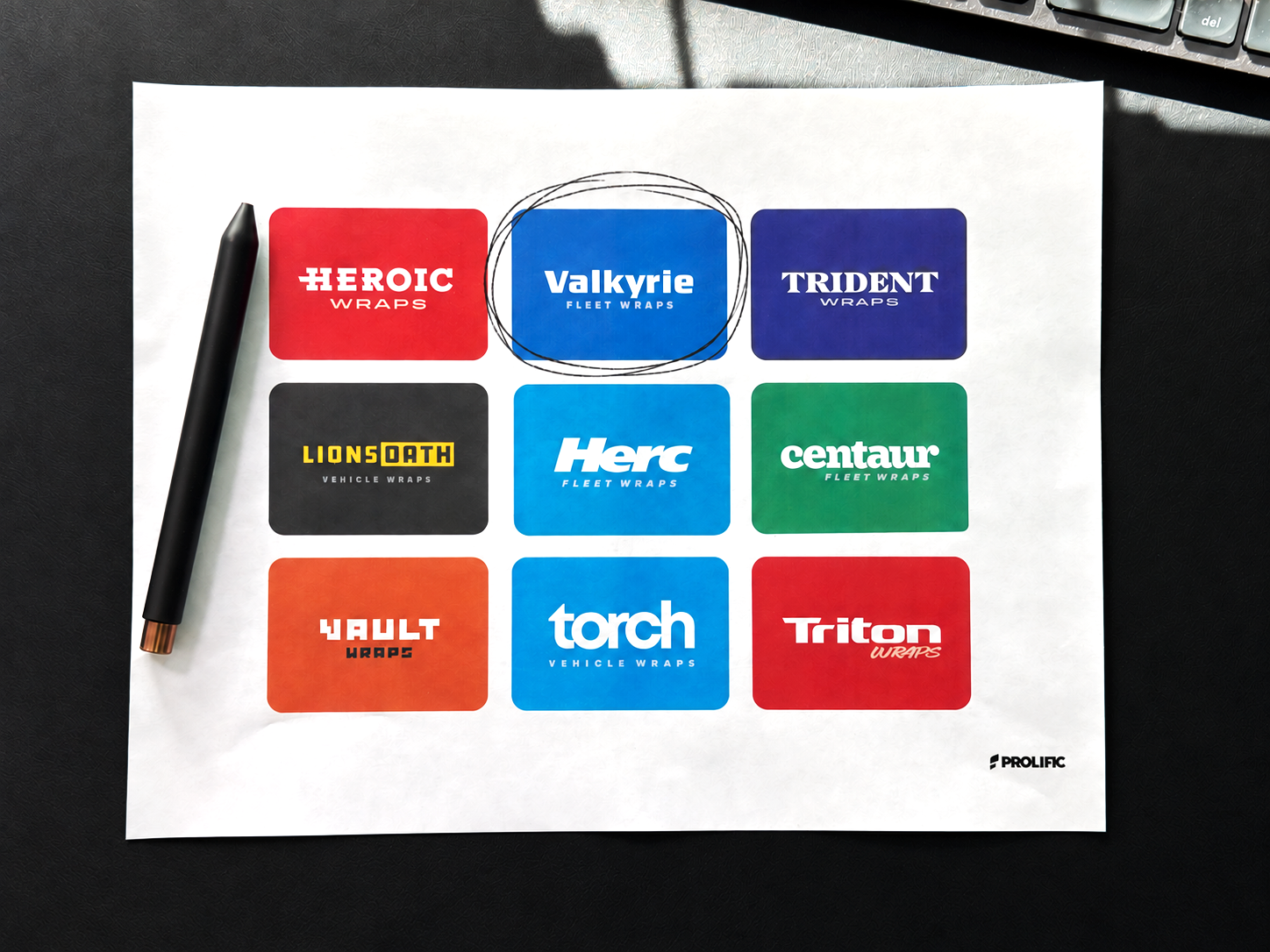 Name options for the rebrand, with Valkyrie circled
