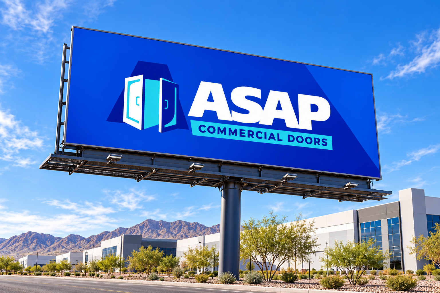 AI-generated brand concept for ASAP Commercial Doors: billboard.