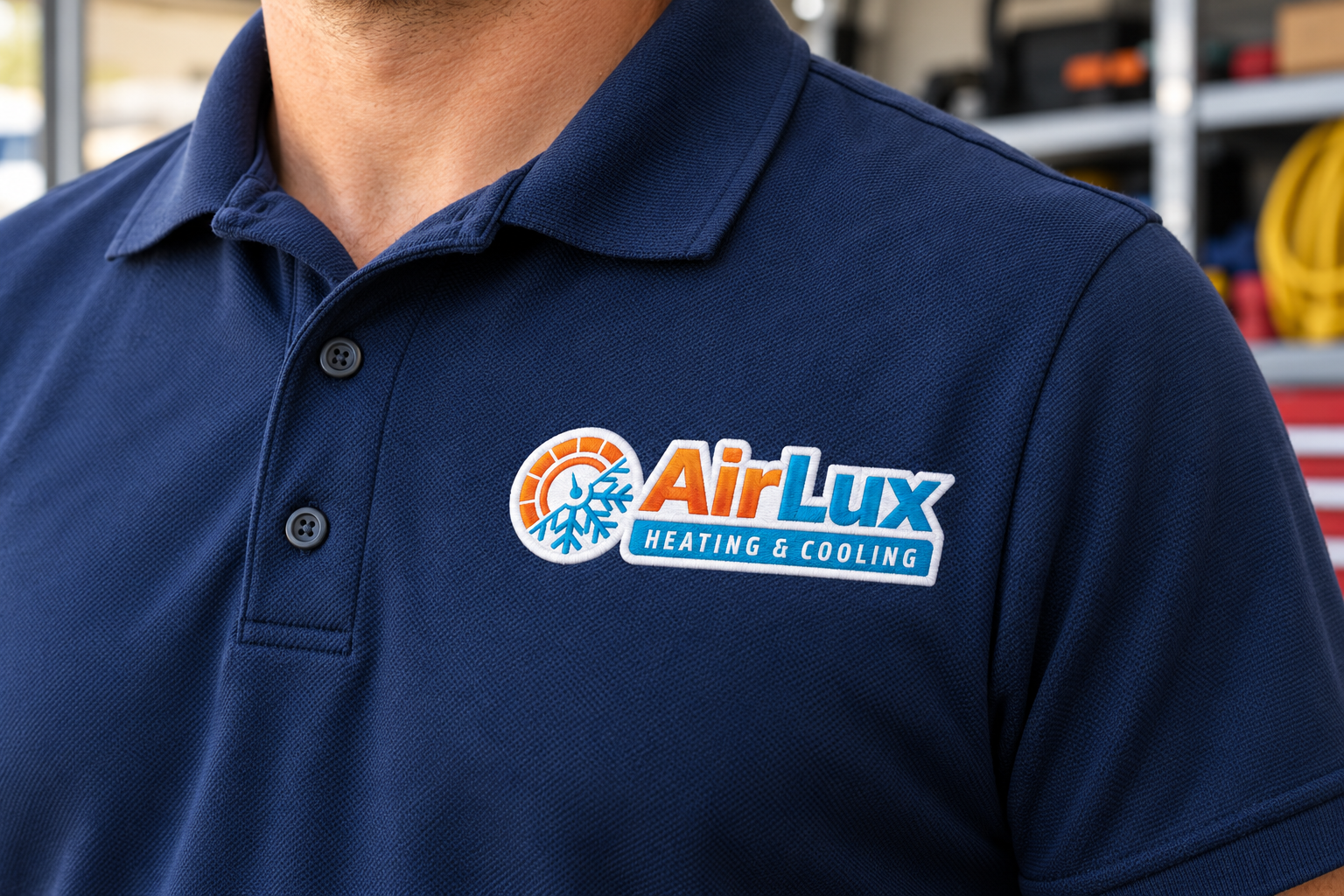 AI-generated brand concept for AirLux Heating and Cooling: uniform detail.
