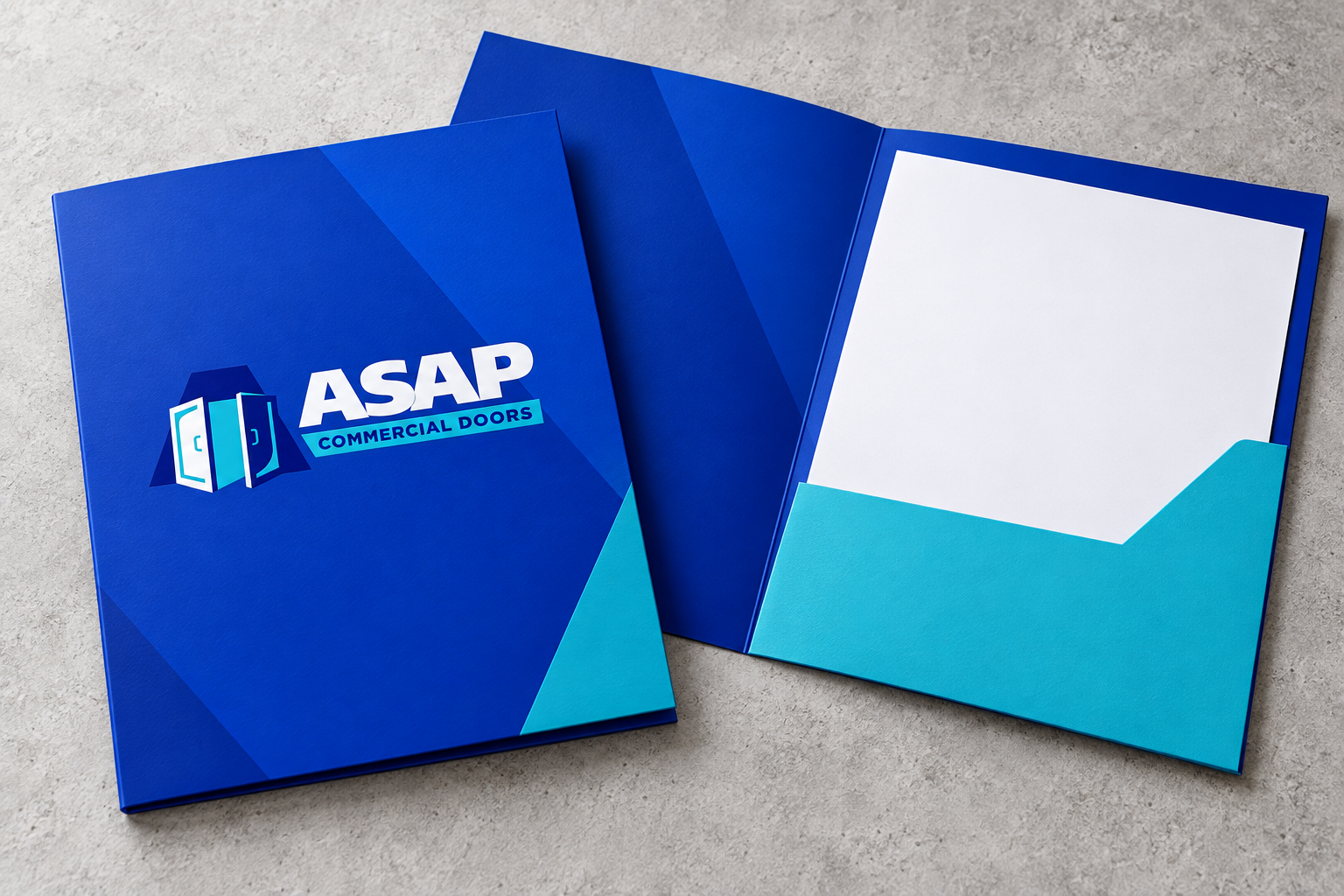 AI-generated brand concept for ASAP Commercial Doors: folder.