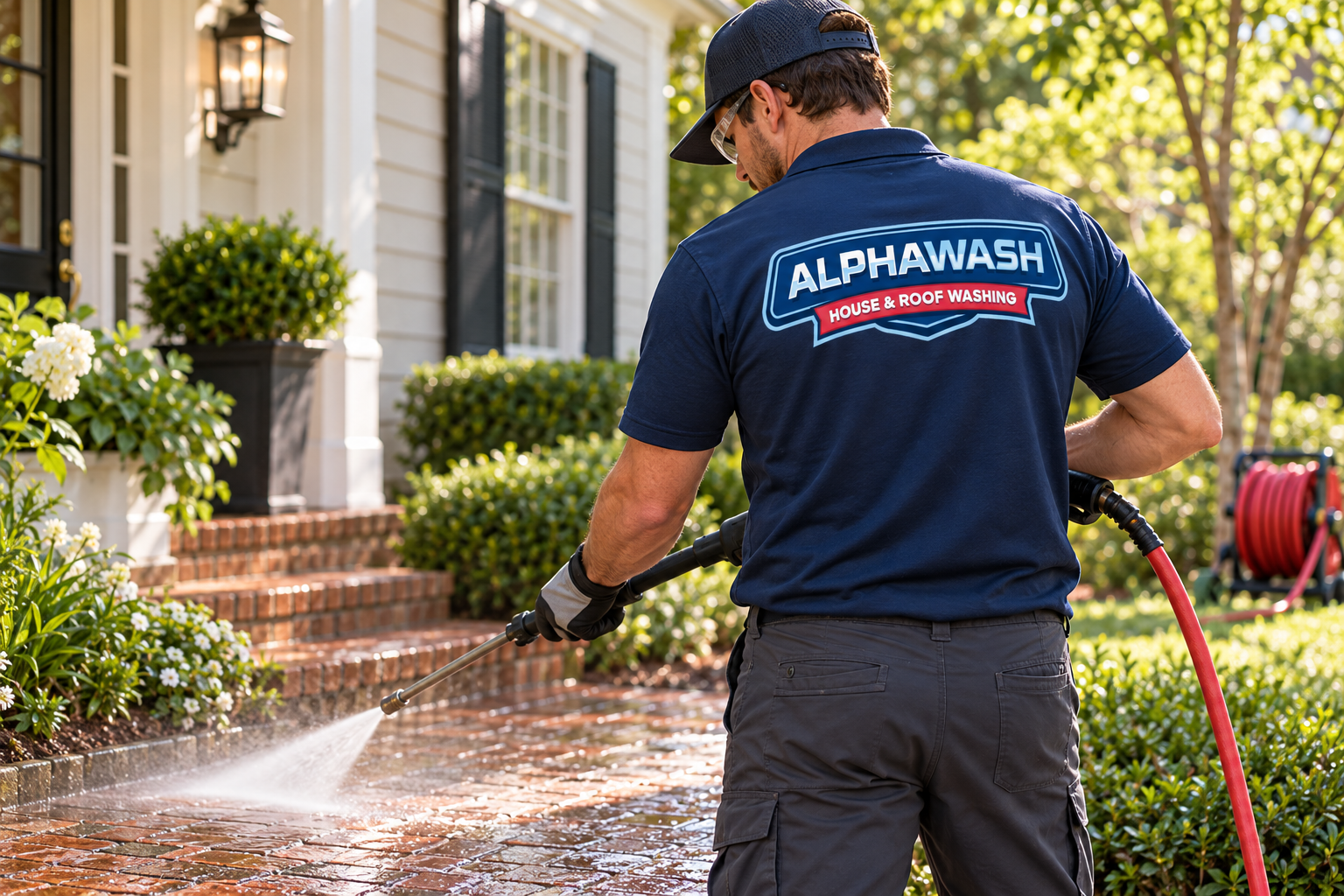 AI-generated brand concept for AlphaWash: house wash lifestyle.