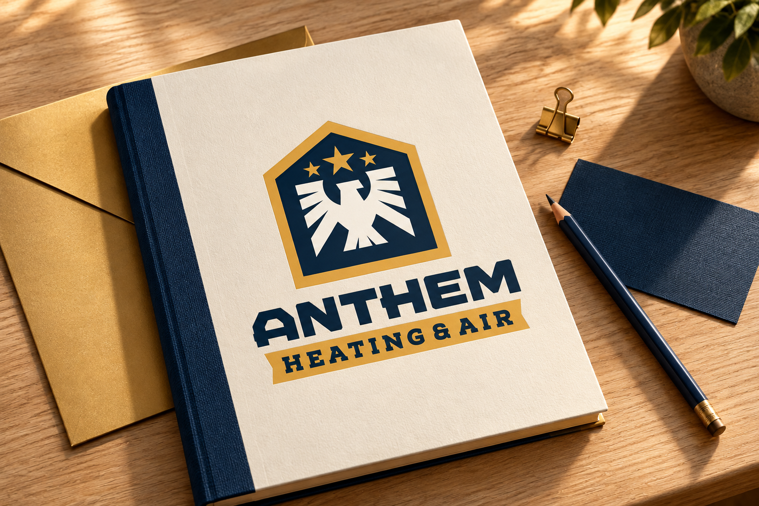 AI-generated brand concept for Anthem Heating & Air: home system service folio.