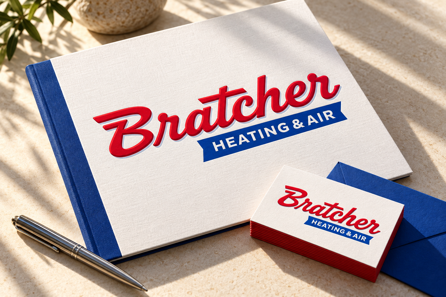 AI-generated brand concept for Bratcher Heating & Air: premium service collateral.