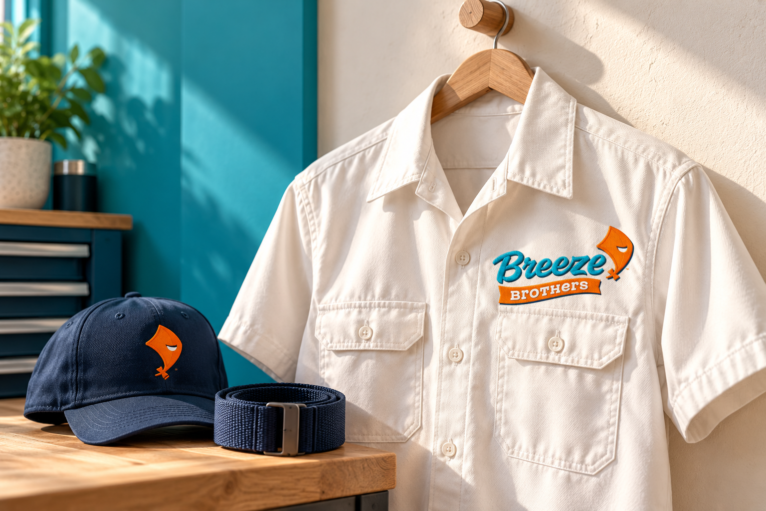 AI-generated brand concept for Breeze Brothers: workwear.