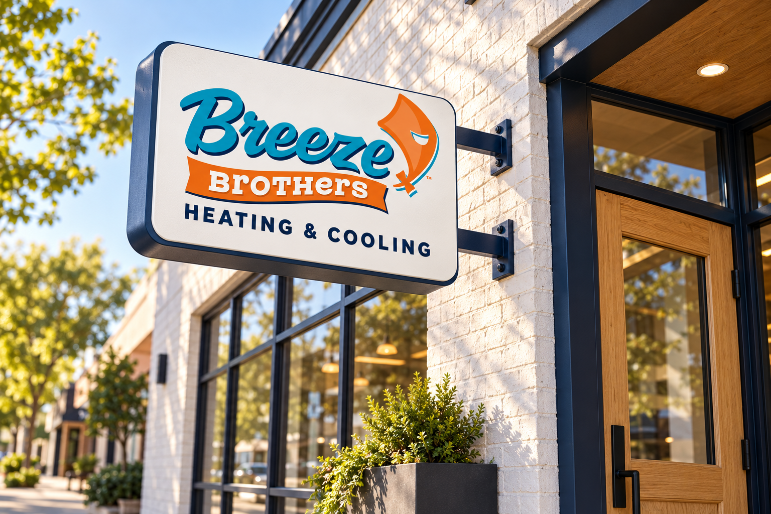 AI-generated brand concept for Breeze Brothers: storefront sign.