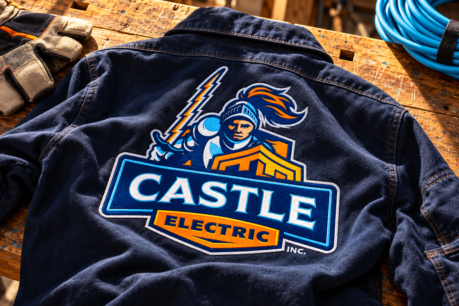 AI-generated brand concept for Castle Electric: crafted workwear.