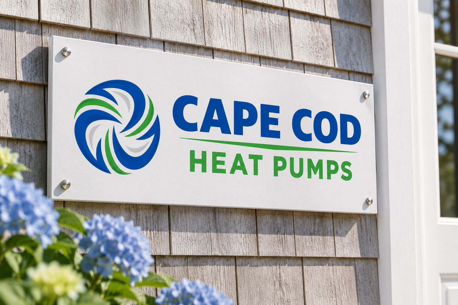 AI-generated brand concept for Cape Cod Heat Pumps: coastal office sign.