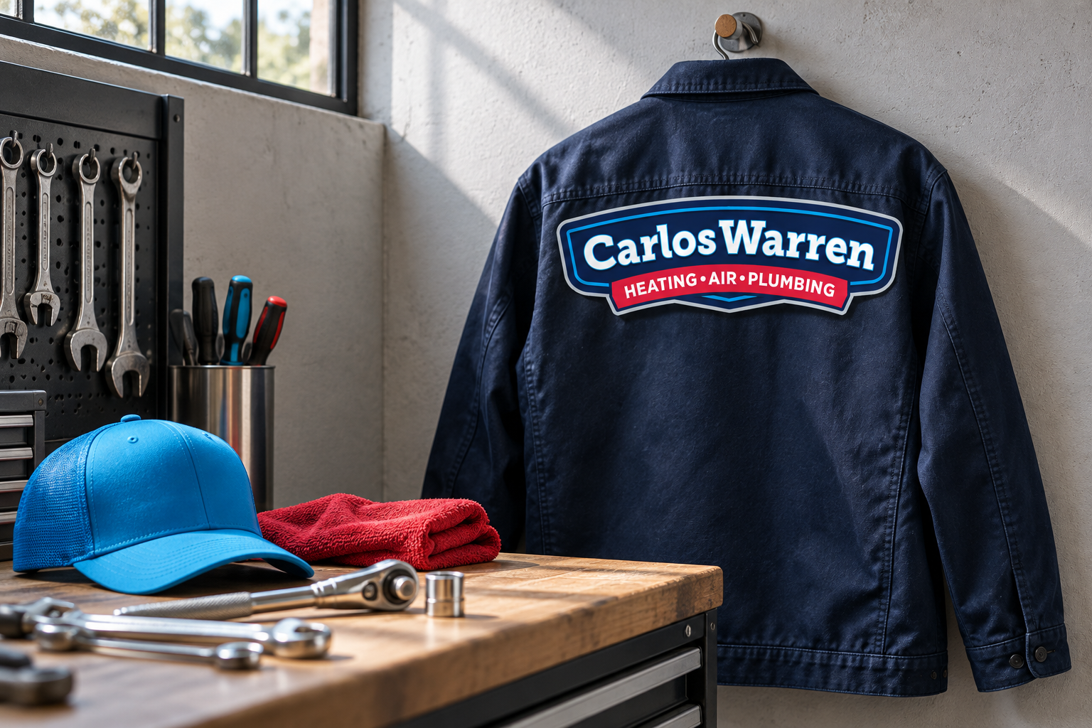 AI-generated brand concept for Carlos Warren: field team workwear.