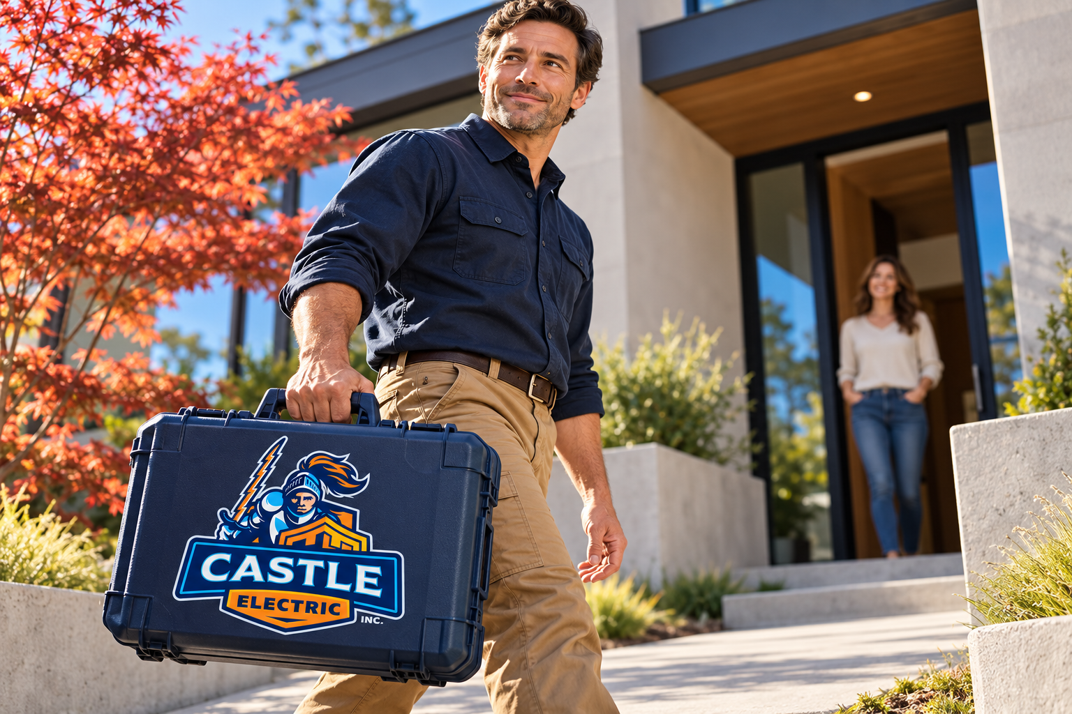 AI-generated brand concept for Castle Electric: welcoming home lifestyle.