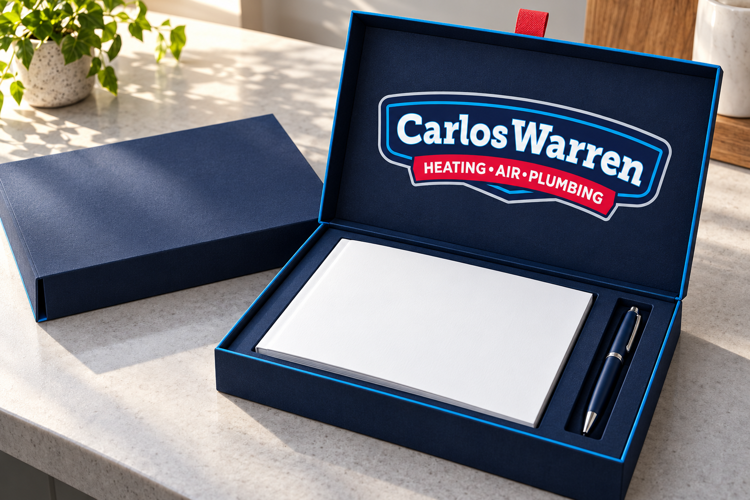 AI-generated brand concept for Carlos Warren: home service client kit.