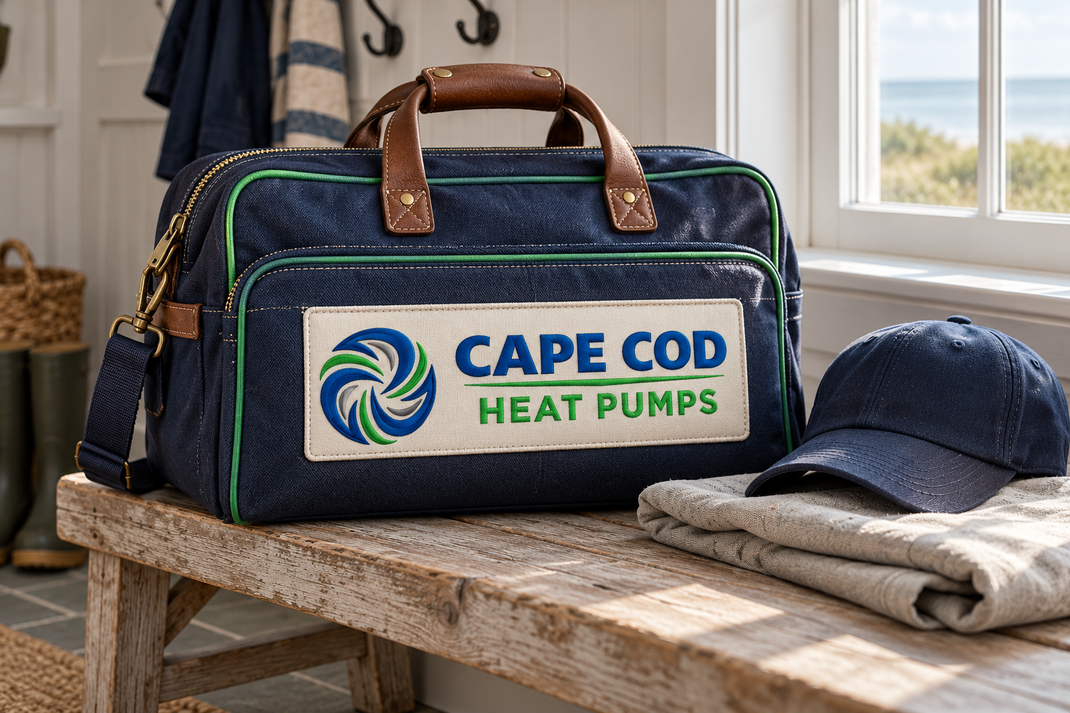 AI-generated brand concept for Cape Cod Heat Pumps: service bag.