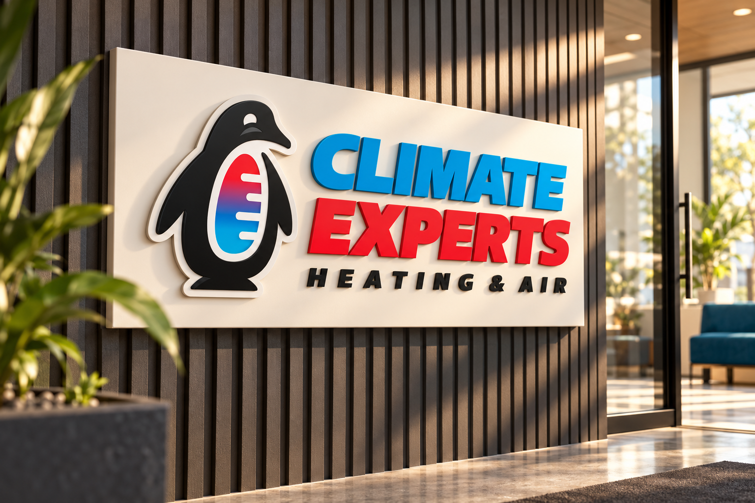 AI-generated brand concept for Climate Experts: studio signage.