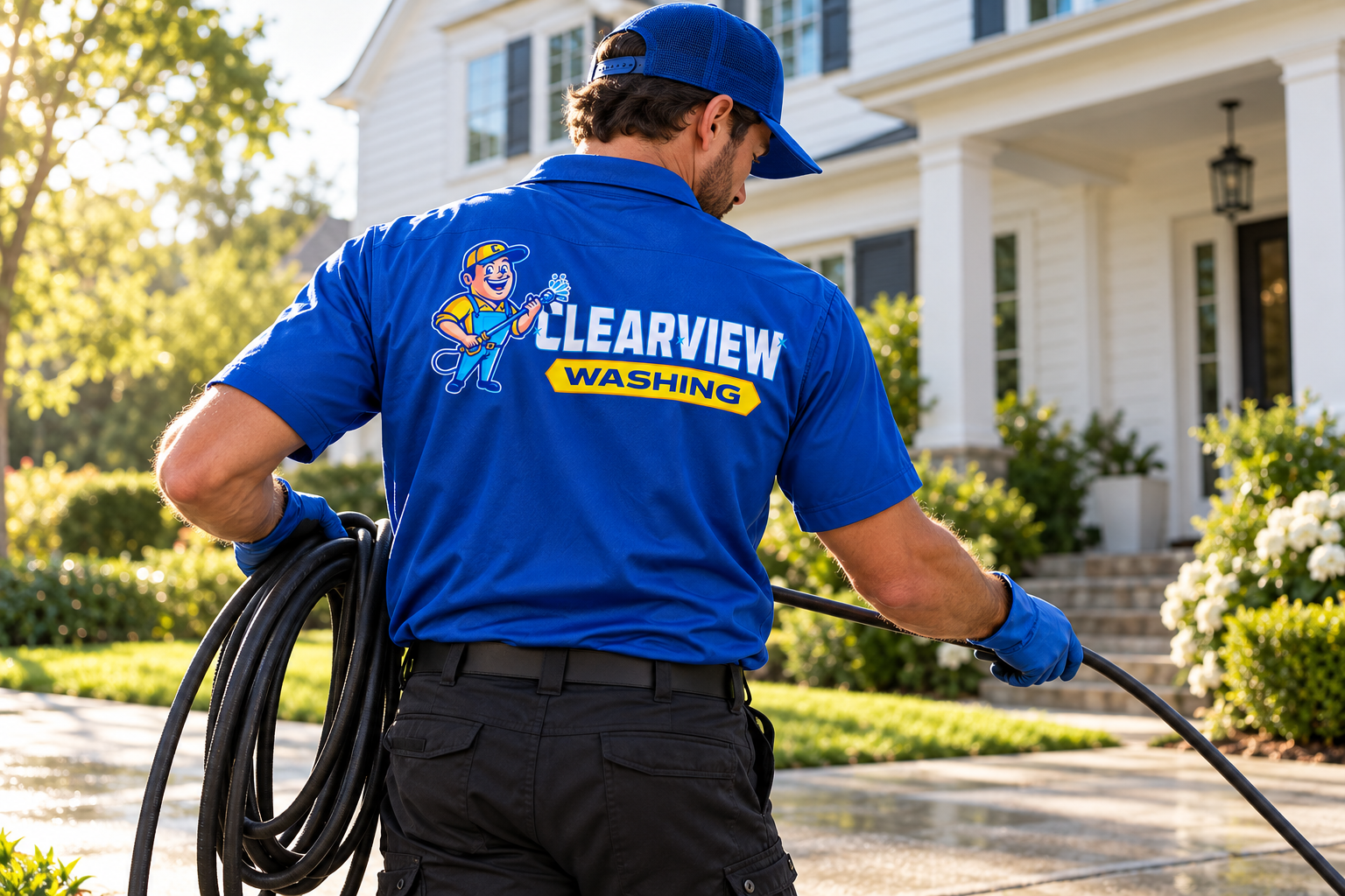 AI-generated brand concept for Clearview Washing: technician lifestyle.
