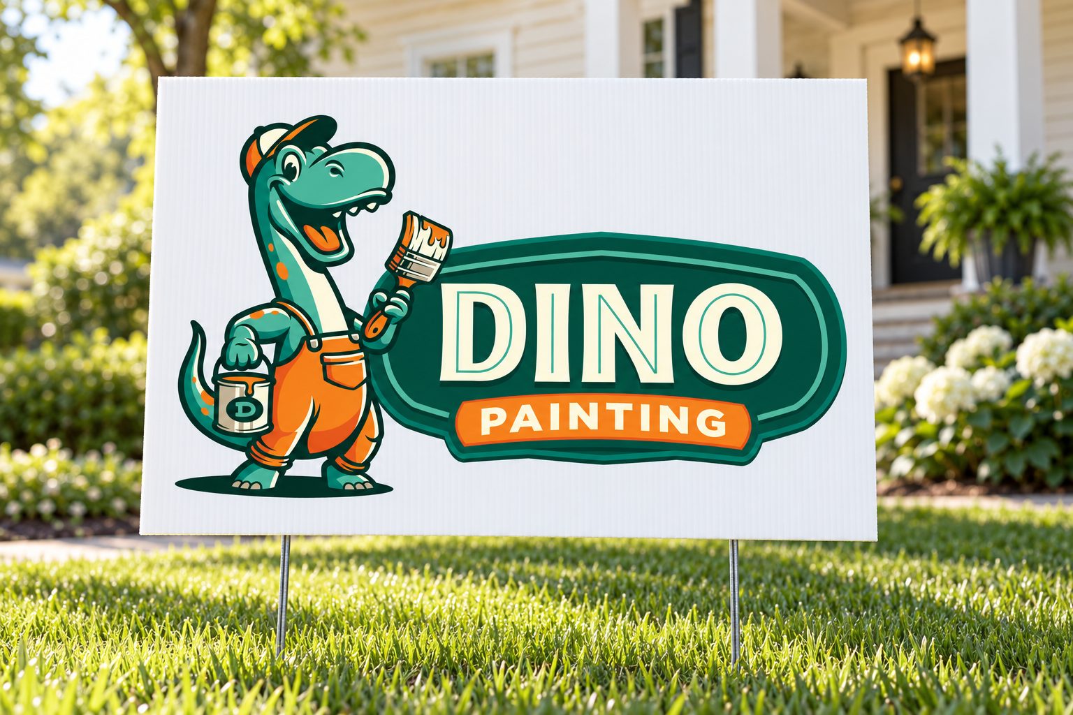 AI-generated brand concept for Dino Painting: jobsite yard sign.