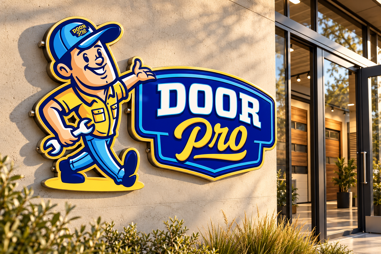 AI-generated brand concept for Door Pro: showroom signage.