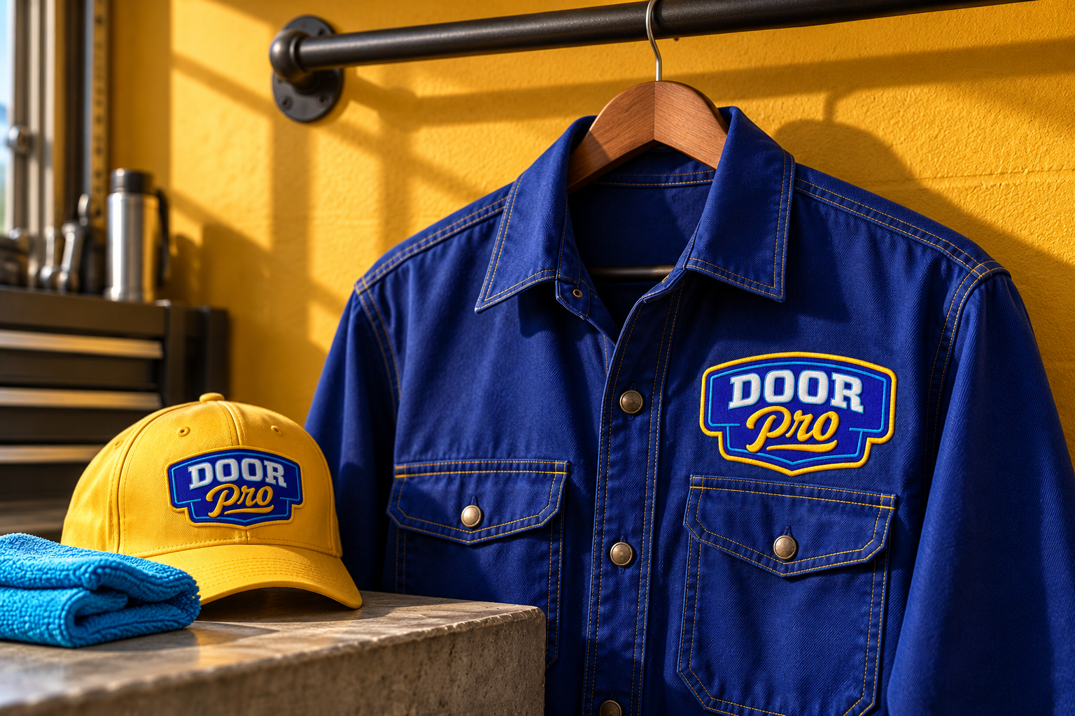 AI-generated brand concept for Door Pro: workwear.