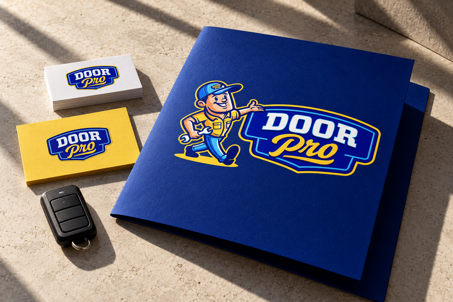 AI-generated brand concept for Door Pro: welcome kit.