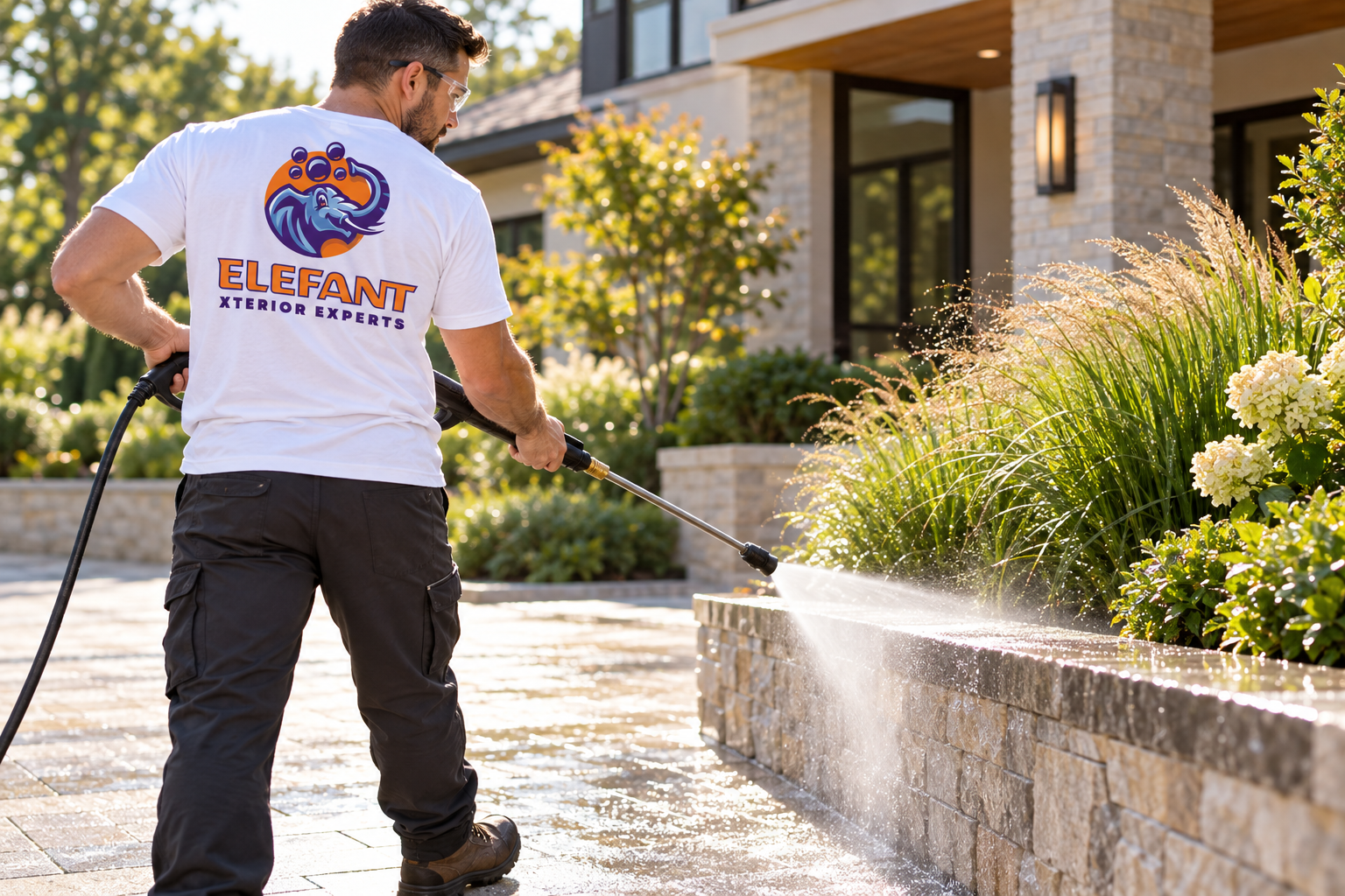AI-generated brand concept for Elefant Xterior Experts: driveway cleaning lifestyle.
