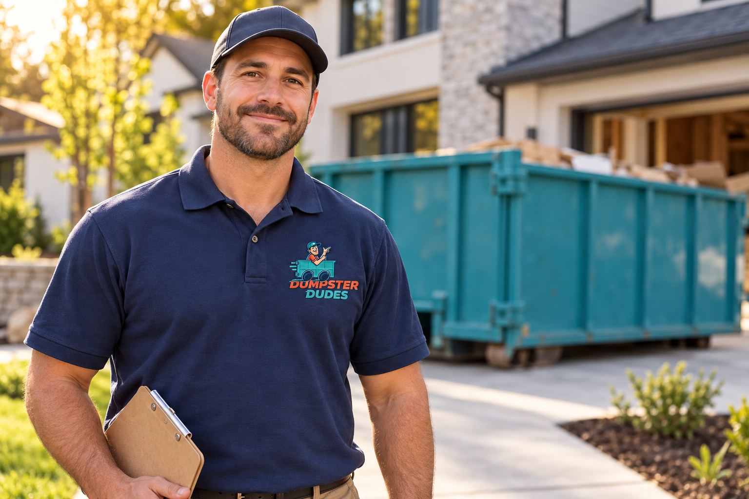 AI-generated brand concept for Dumpster Dudes: site manager lifestyle.