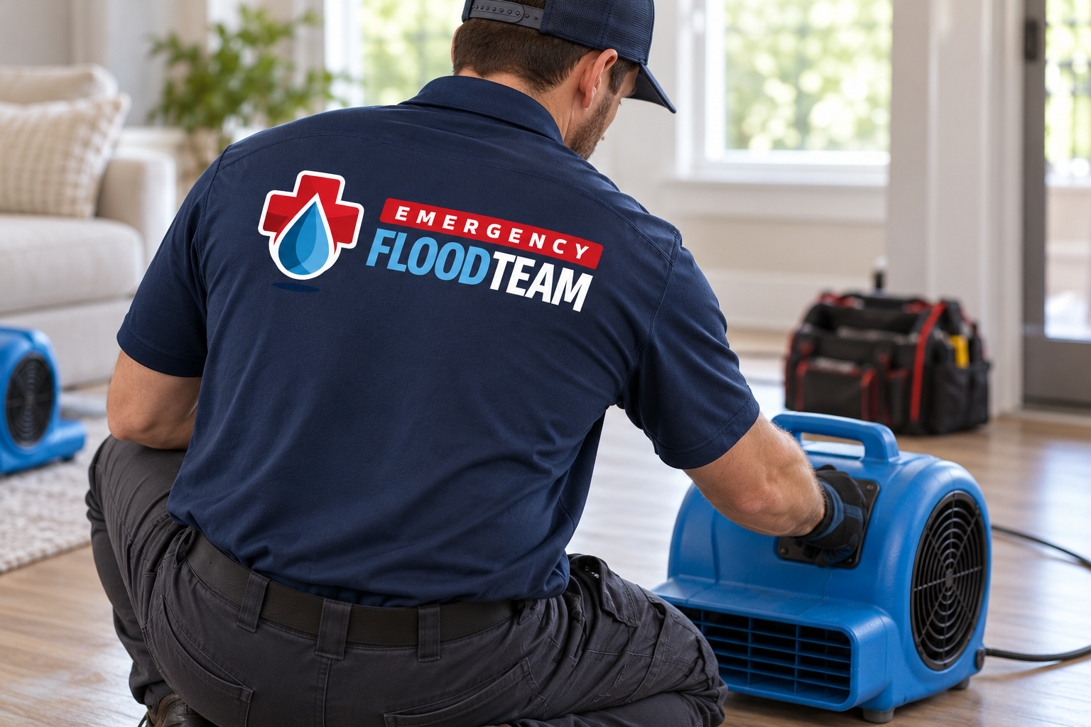 AI-generated brand concept for Emergency Flood Team: restoration technician.