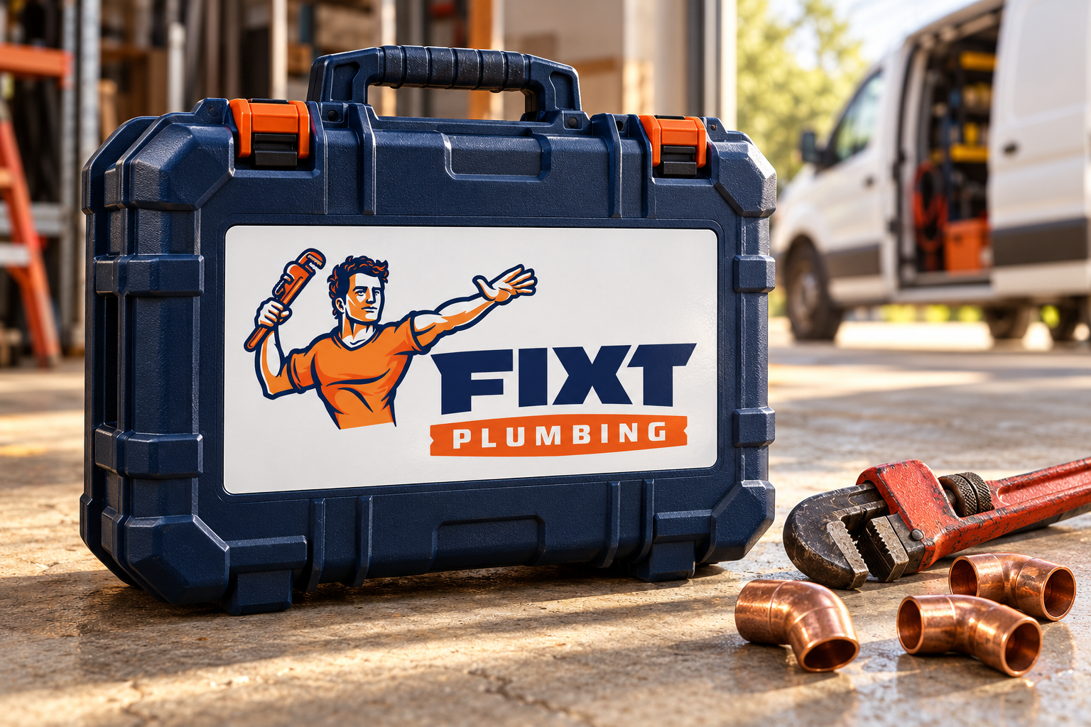 AI-generated brand concept for Fixt Plumbing: plumber toolcase.