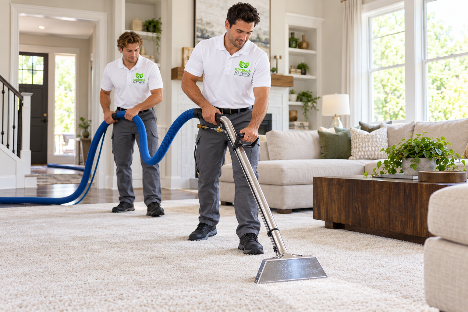 AI-generated brand concept for Greener Method Cleaning and Restoration: technicians working.