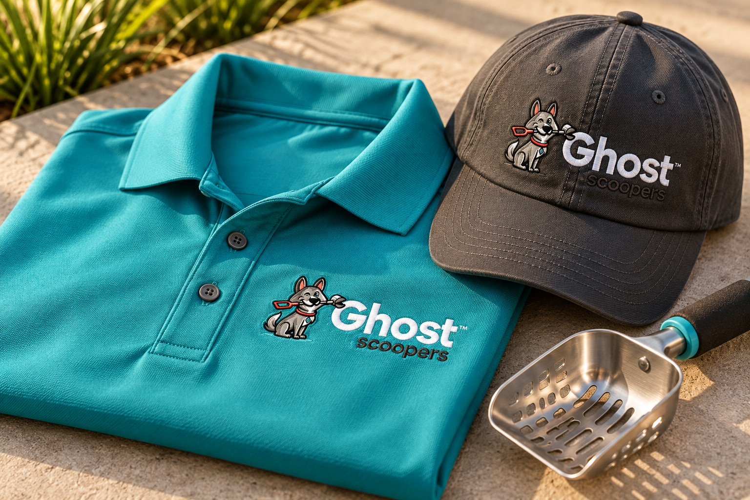 AI-generated brand concept for Ghost Scoopers: workwear studio.